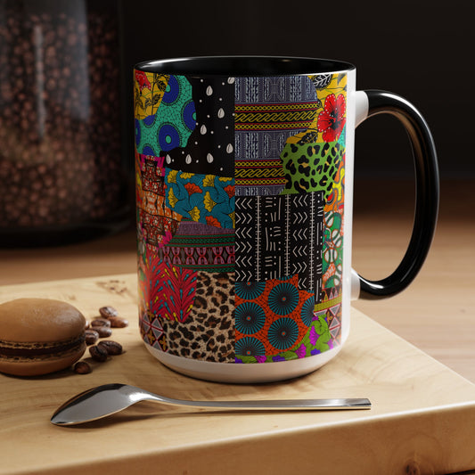 African Ankara Print Accent Coffee Mug - 11oz, 15oz, 4 Colors, 2 Sizes, Unique Ethnic Design, Kitchenware, Tea Cup, Home Decor, Drinkware, Gift