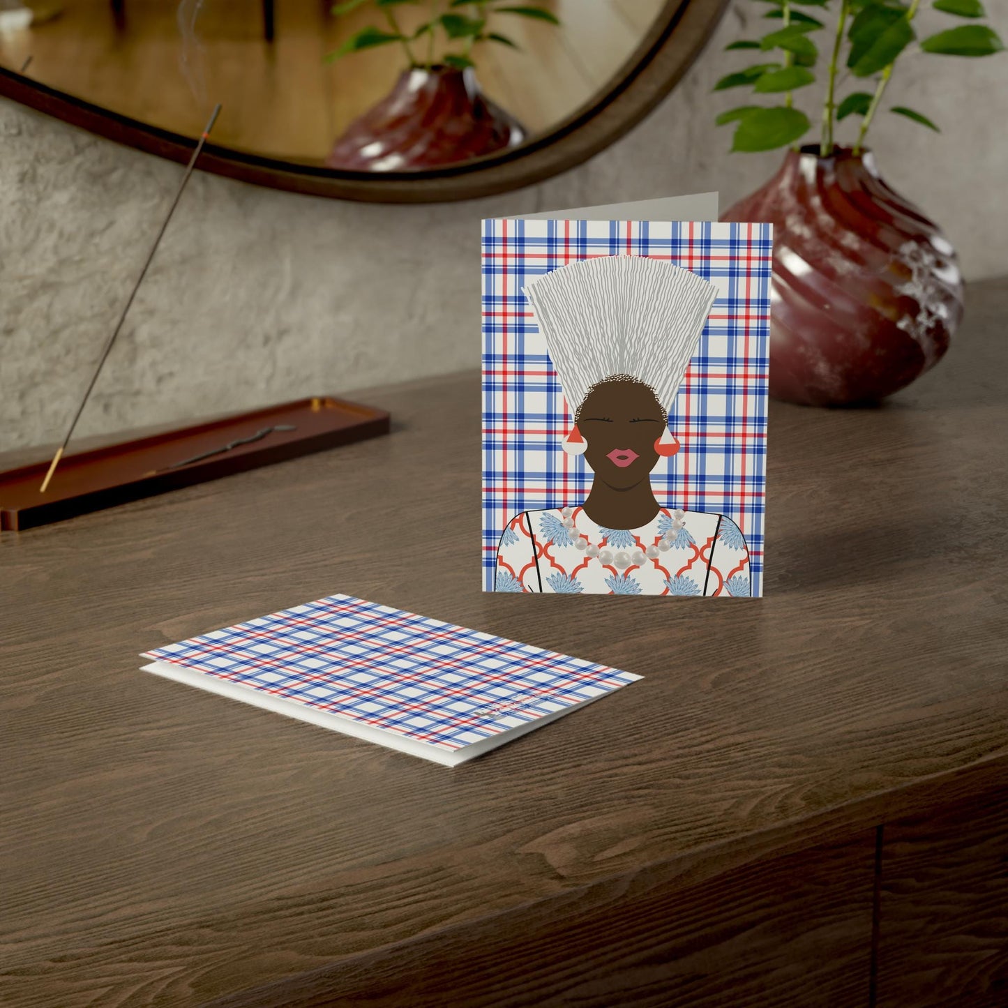 Nef in White - Mukuta Bag Plaid Greeting Cards (1, 10pcs)