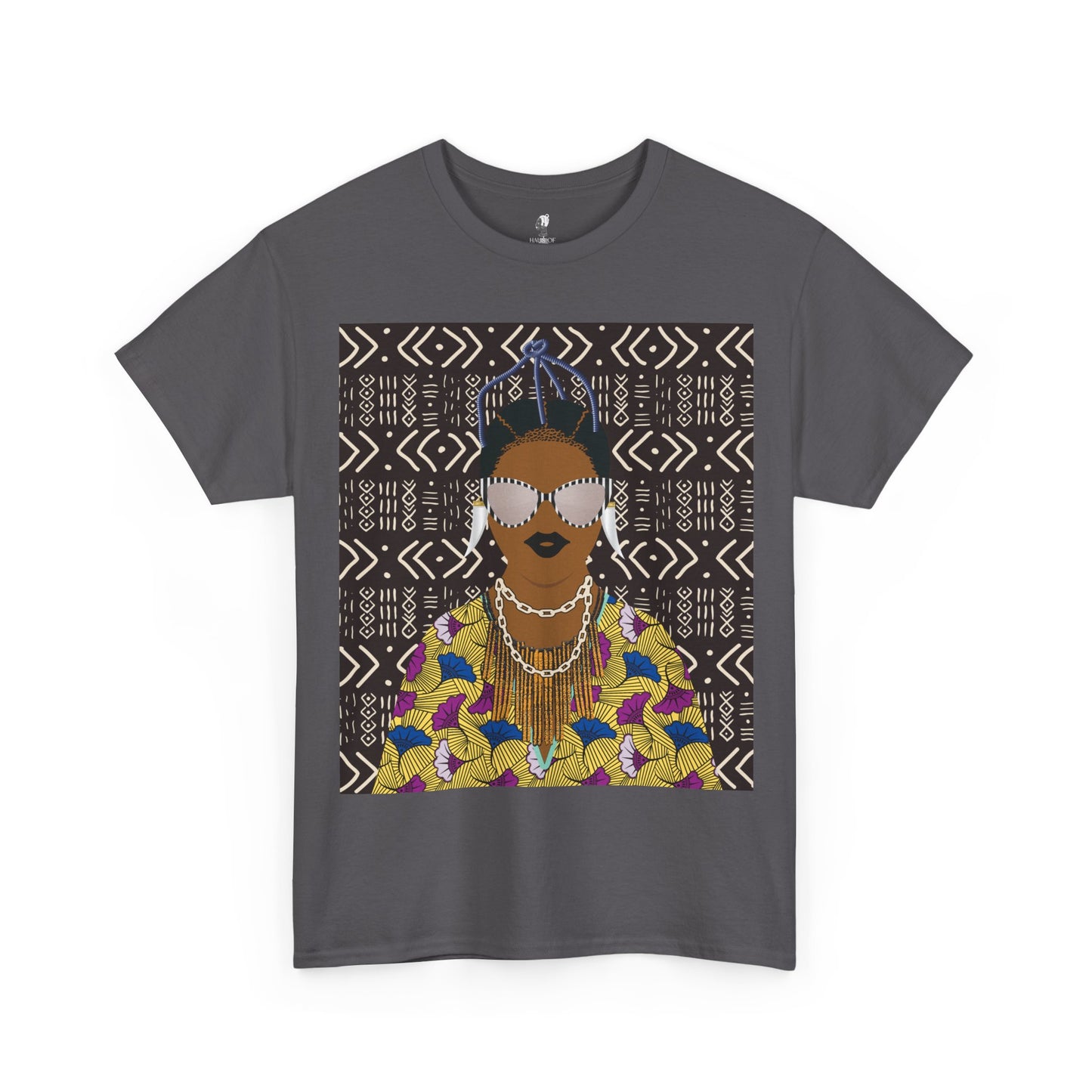 Manyi in Floral on Mudcloth Unisex Heavy Cotton Tee