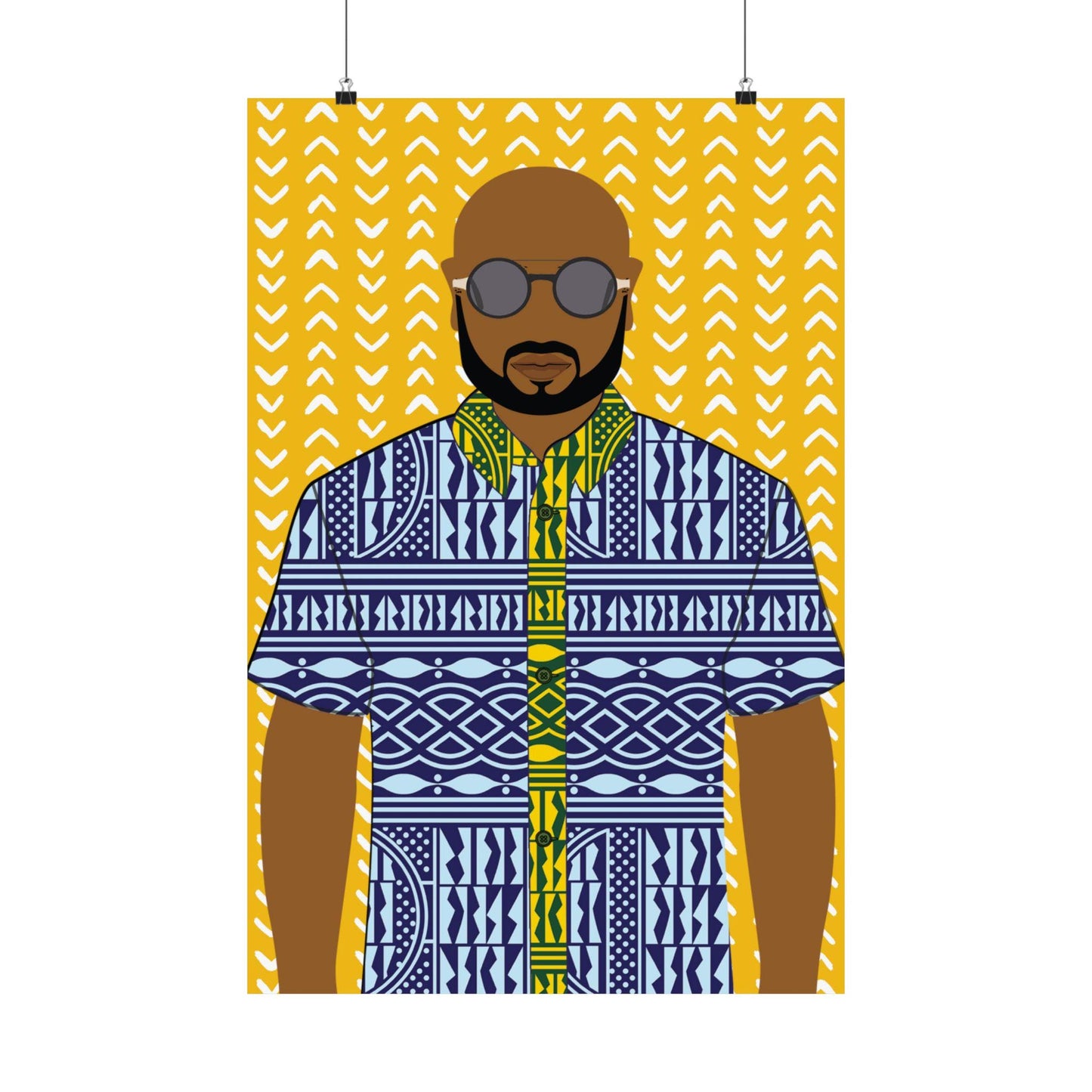 Le Monsieur in Blue Ndop on Yellow Premium Matte Vertical Posters