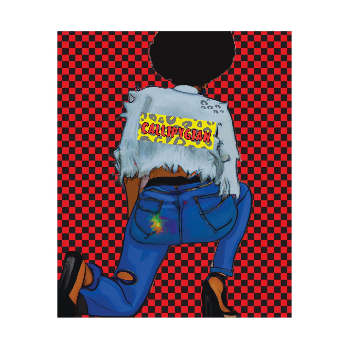 The image is a stylized illustration of a person wearing a white jacket with the word "CALLPYTHIAN" printed on it, standing against a red and black checkered background.