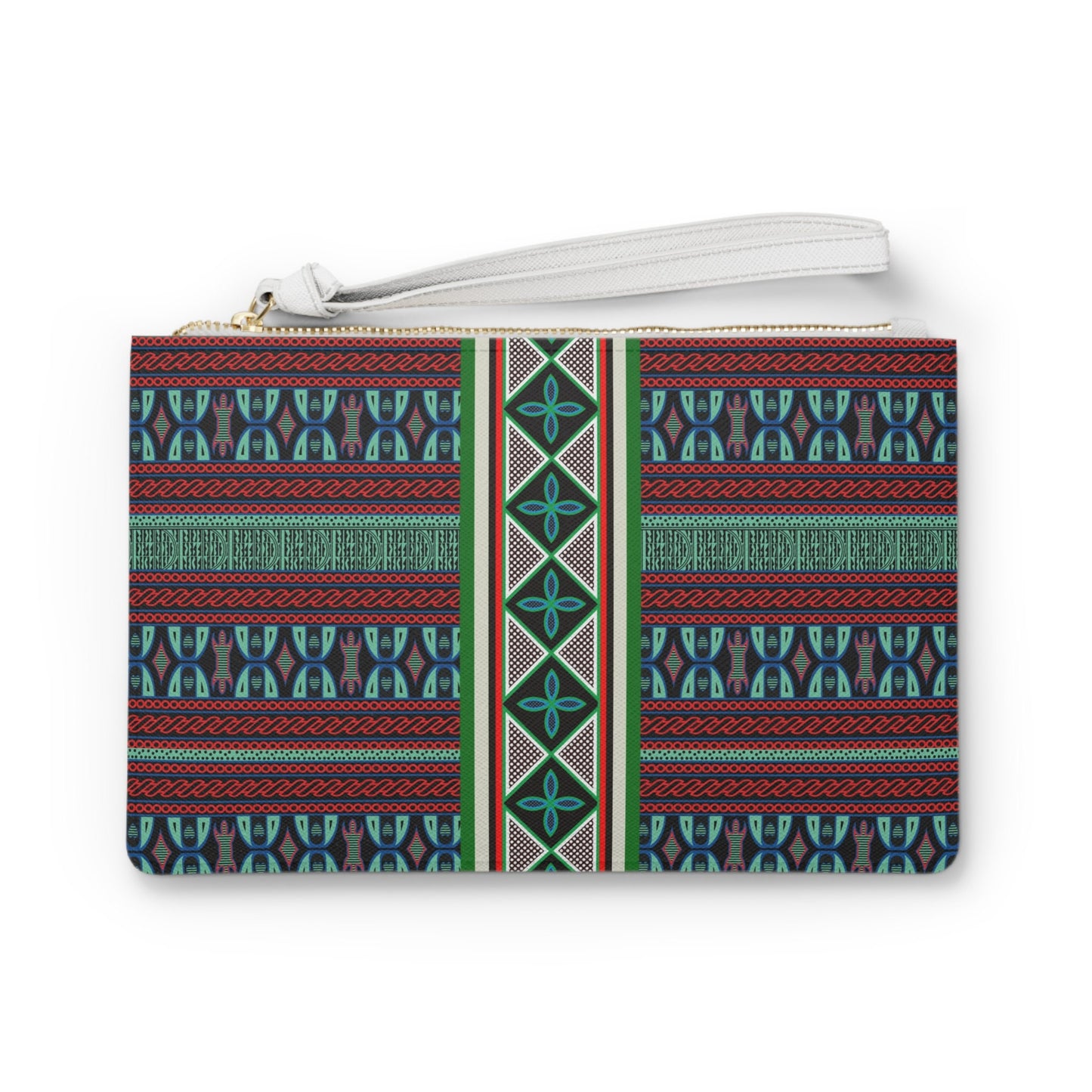 Aqua Red Toghu with Strip Wristlet Clutch Bag, Elegant Evening Accessory, Stylish Birthday Gift