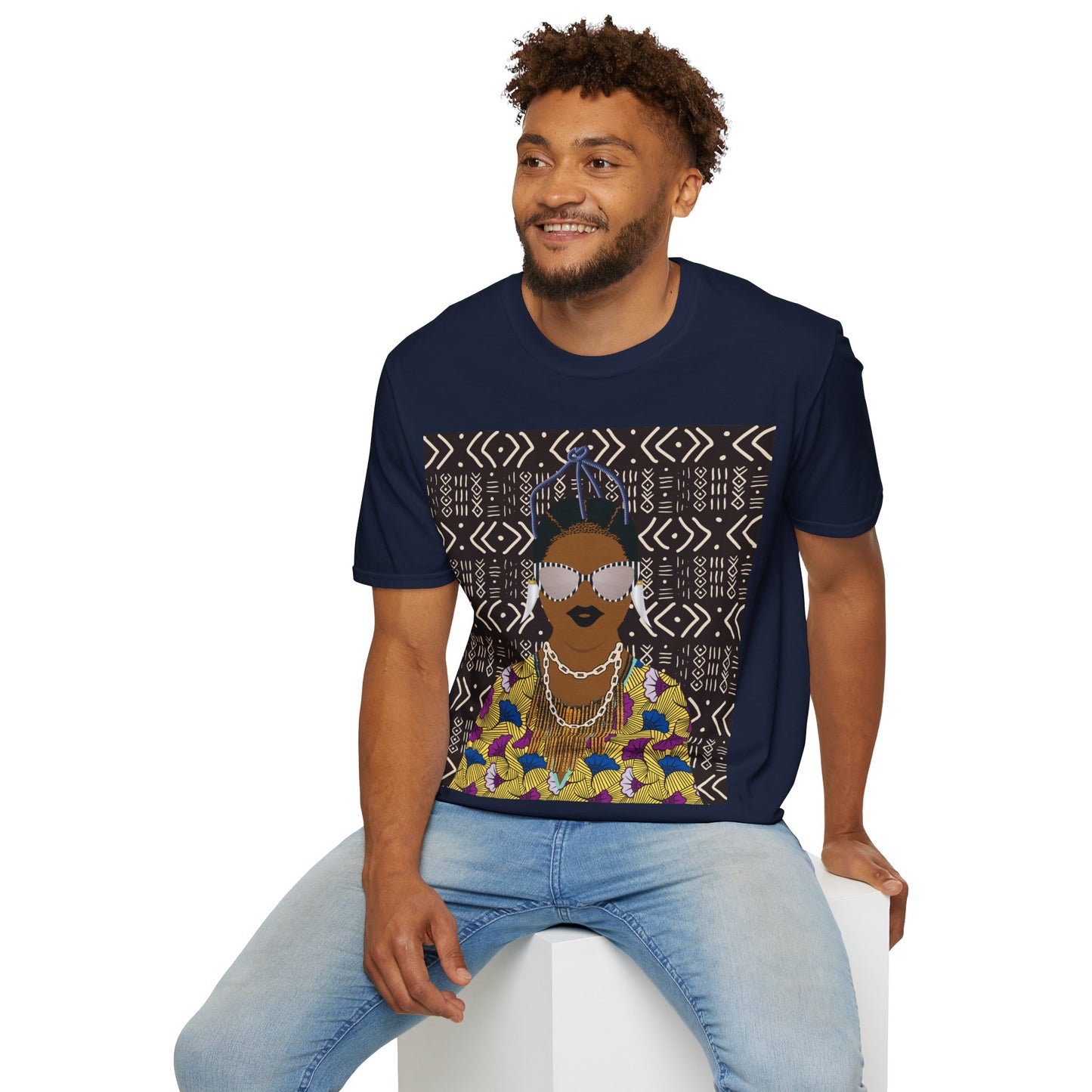 Manyi - Floral on Mudcloth Unisex Softstyle T-Shirt