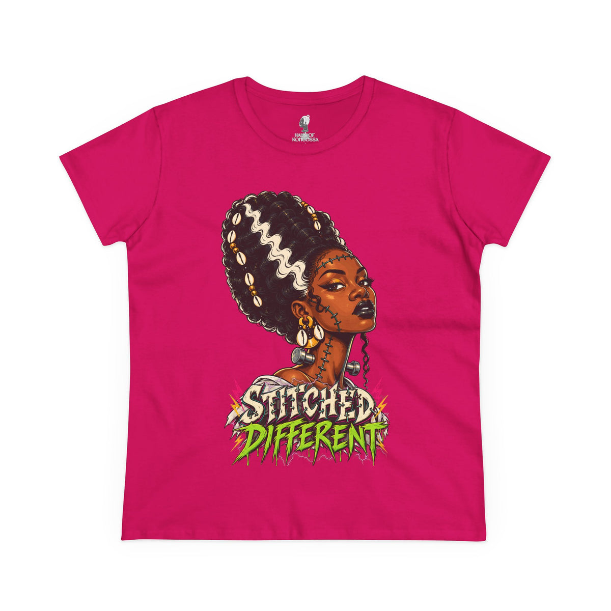Stitched Different Afro Punk Portrait Tee, Halloween Women's Cotton Cotton T-Shirt
