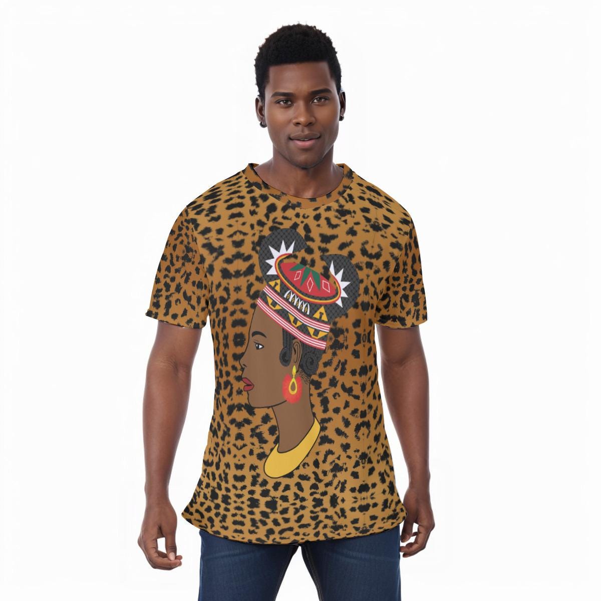 Hok Lady Unisex Athletic Eyebird T-Shirt, Cameroon Toghu Design, Ready to Ship  All-Over Print T-Shirt