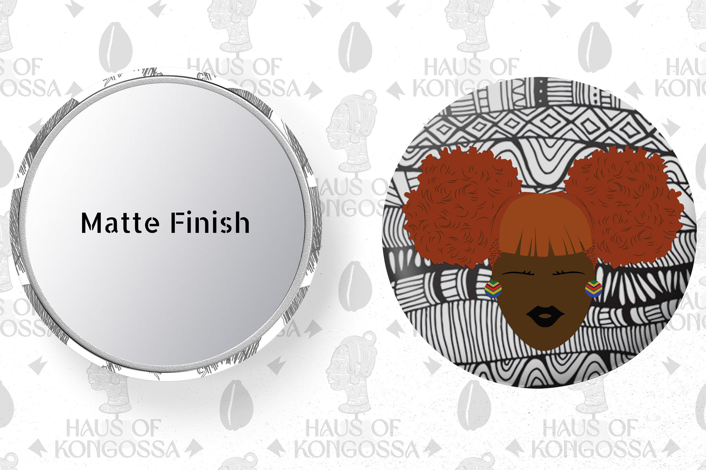 Black Girl Art Compact Handheld Mirror, 2.25 Matte Finish Pocket Makeup Mirror