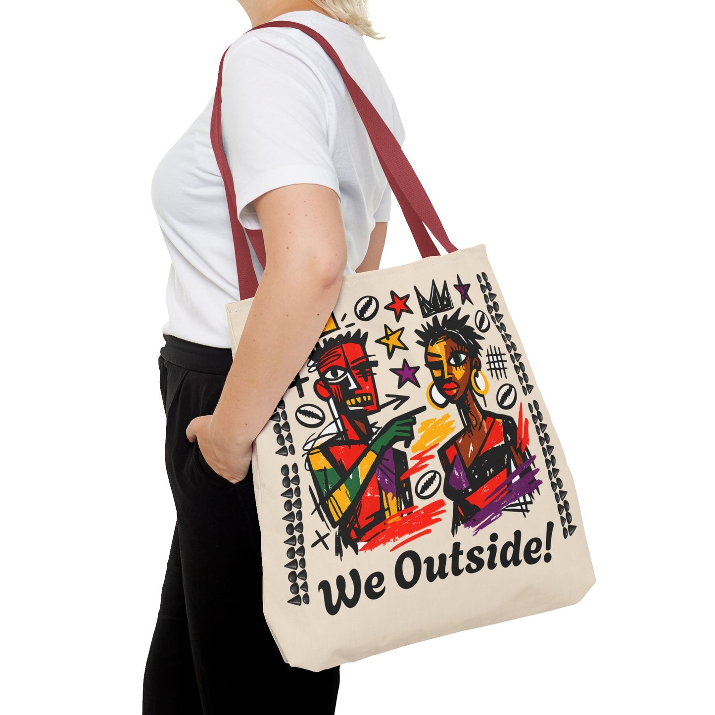We Outside! Canvas Tote Bag, Abstract Couple Artwork Print , Street Art Design