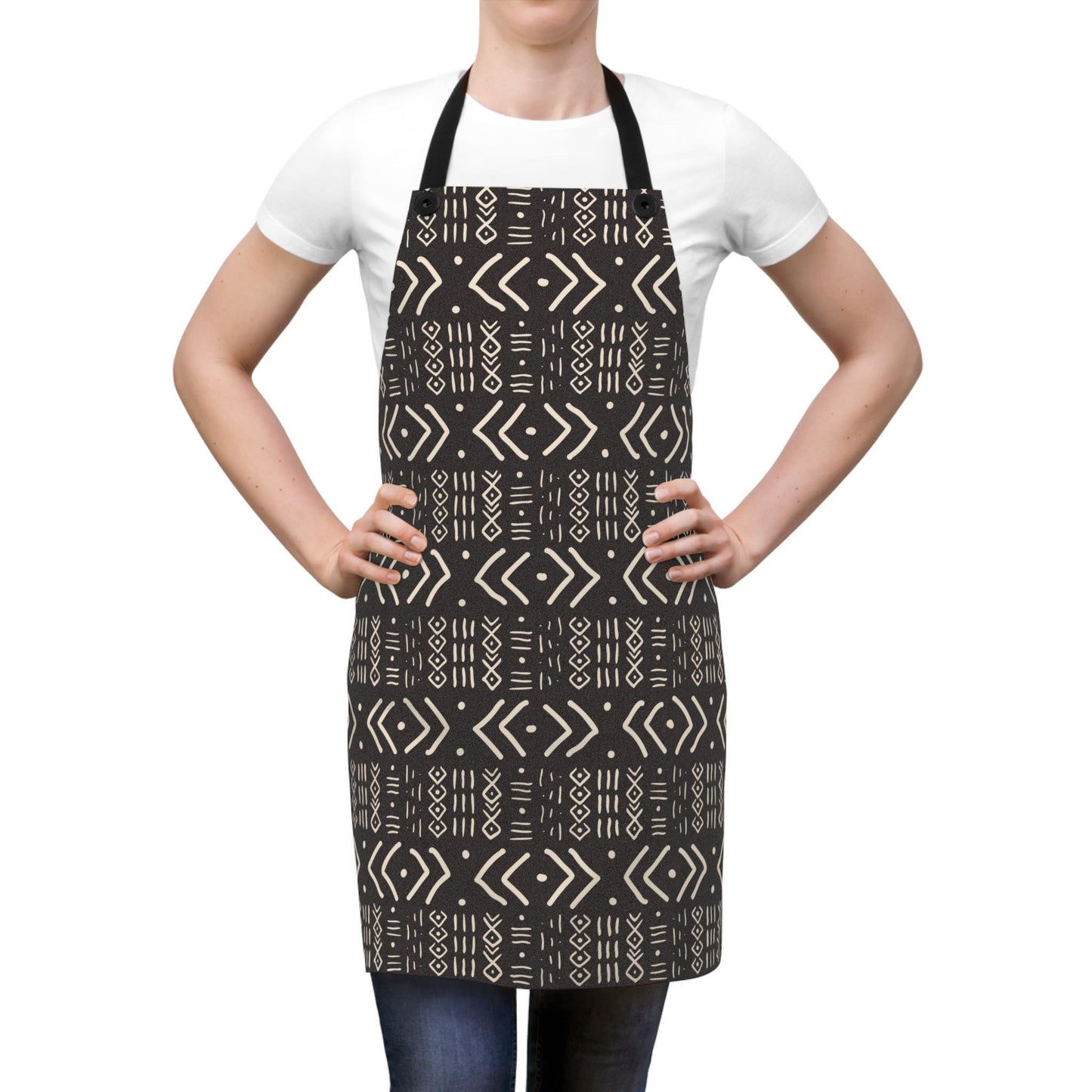 Mudcloth Print Apron, African Kitchen Gardening Apron, Retro Cooking Style, Polyester Fabric