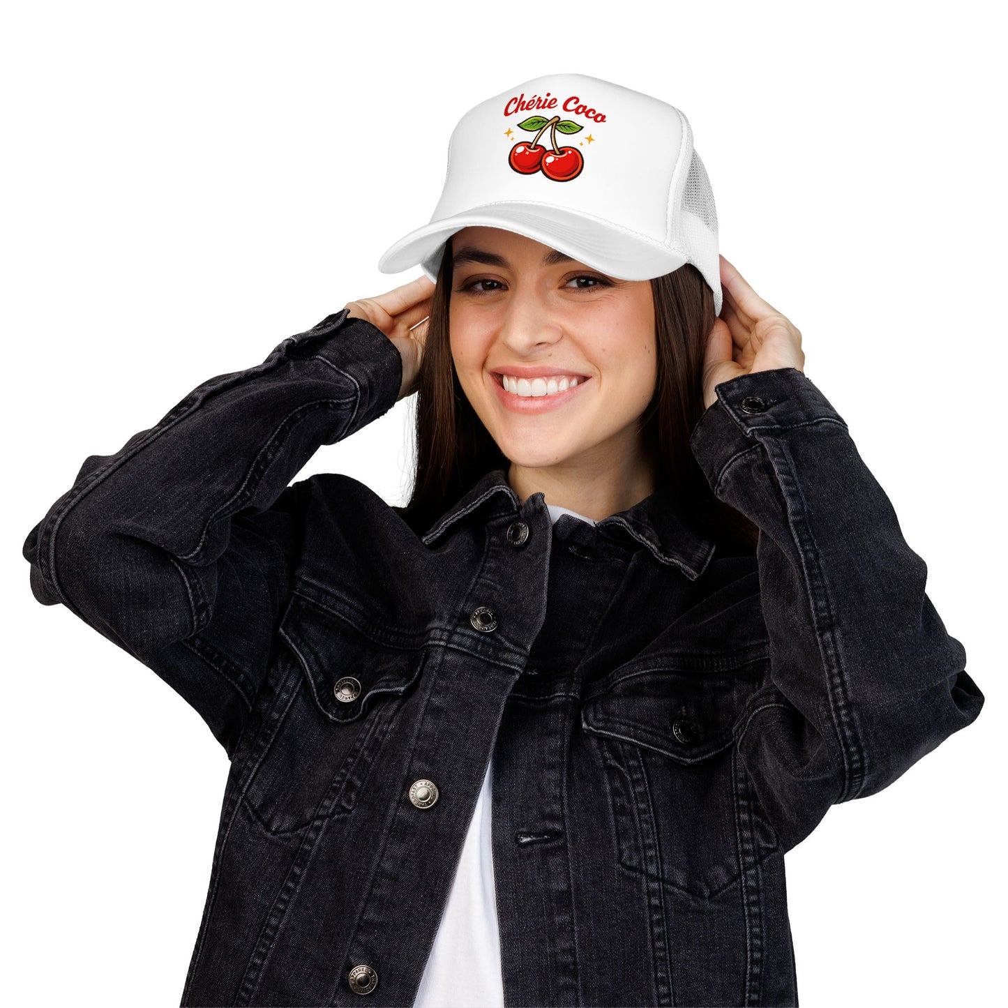 Chérie Coco Trucker hat , Cherry retro script design, Mother's Day Gift