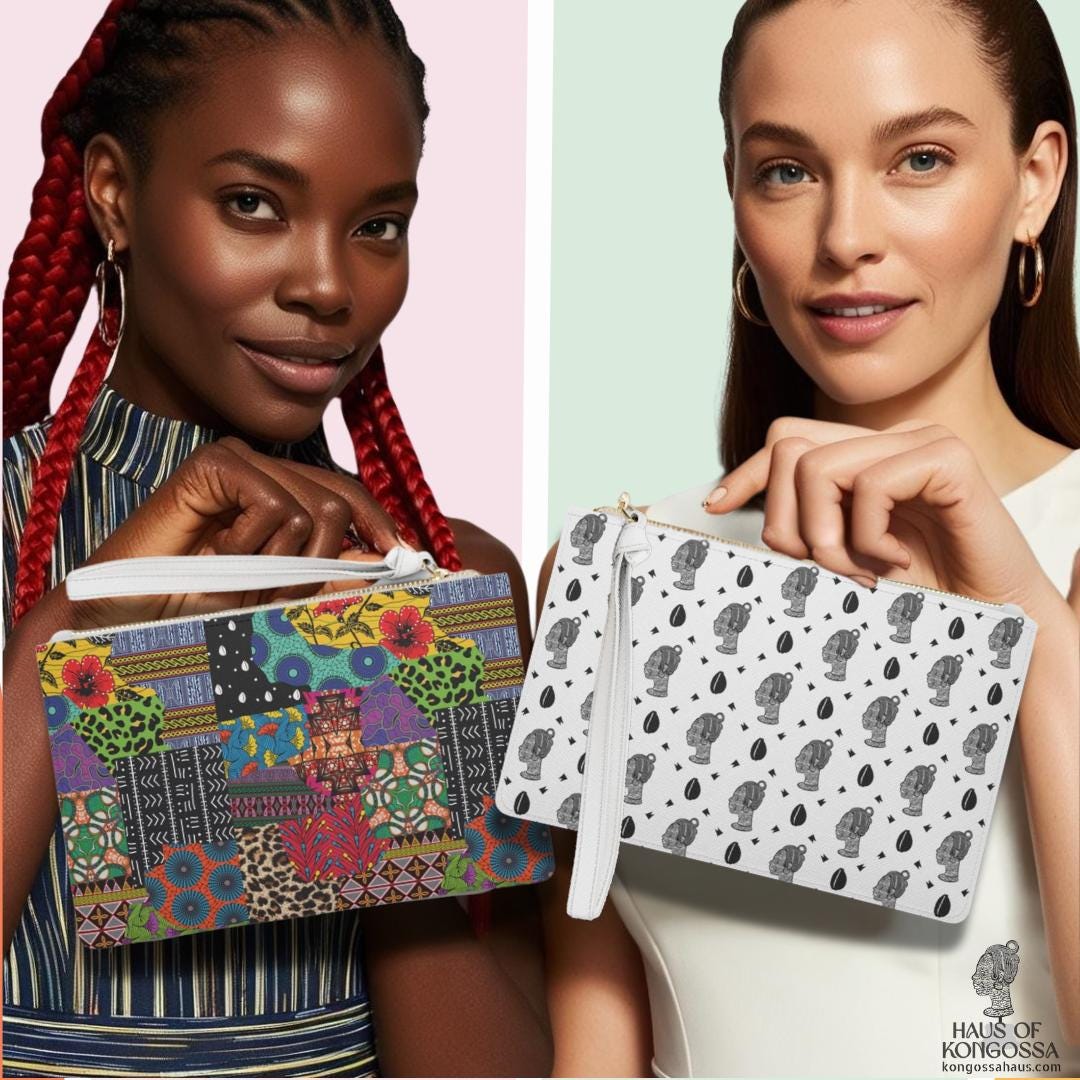 Ankara Print Vegan Leather Wristlet Clutch: African Patchwork Loop Handle