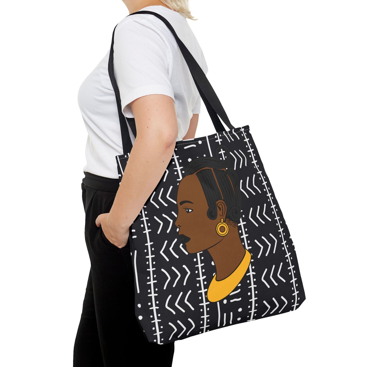 Lady Kongossa on Black Mudcloth Canvas Tote Bag