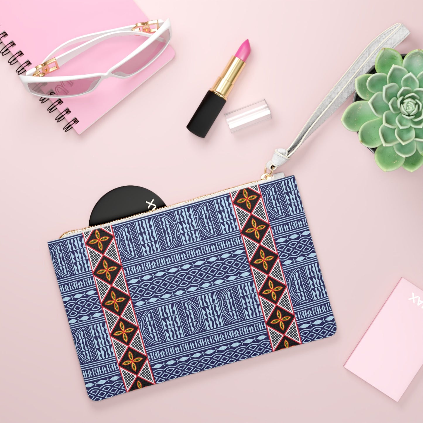 Ndop & Toghu Vegan Leather Wristlet Bag: African Print Clutch Purse