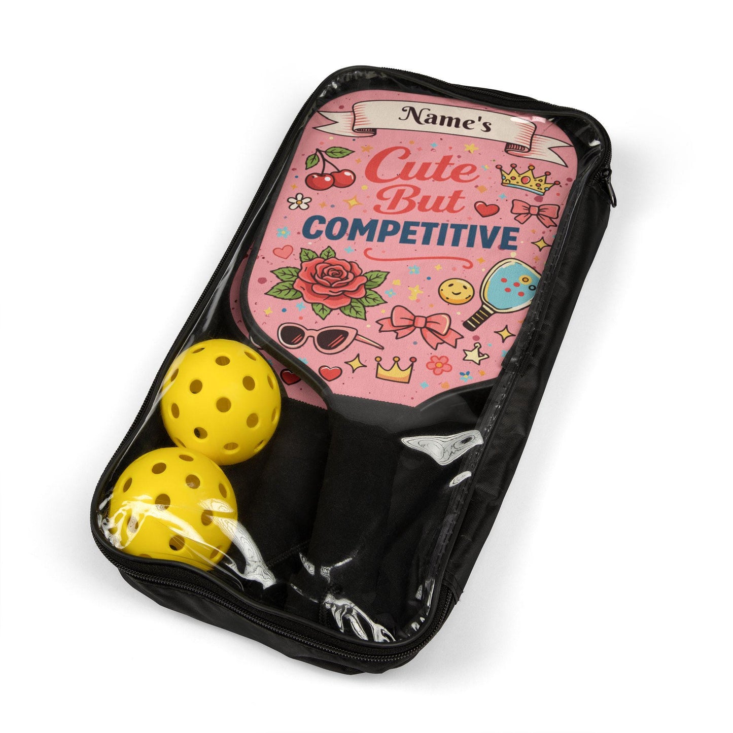 Personalized Wooden Pickleball Paddles Set with Balls, "Competitive" Design