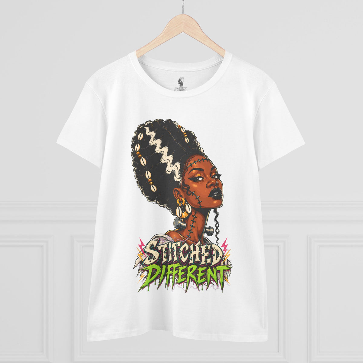 Stitched Different Afro Punk Portrait Tee, Halloween Women's Cotton Cotton T-Shirt