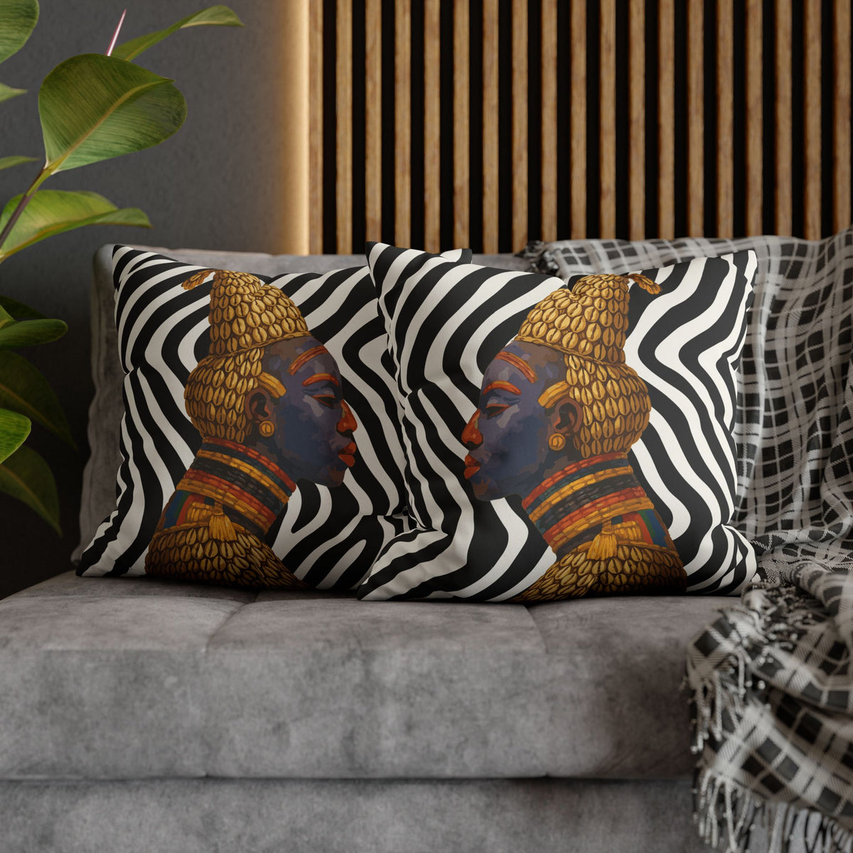 Bangwa Mask Faux Suede Pillow Case, Square Throw Cushion, Boho Home Decor, Living Room Accent, Bedroom or Living room Accessory