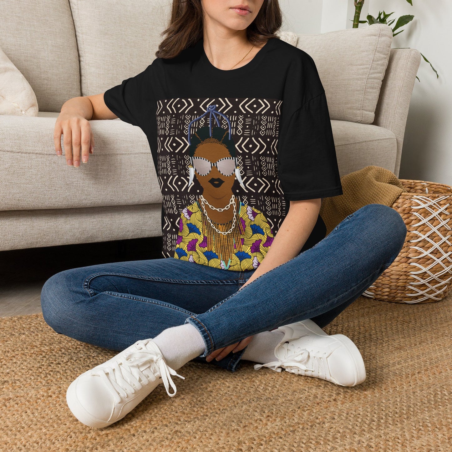 Manyi - Floral on Mudcloth Unisex Softstyle T-Shirt