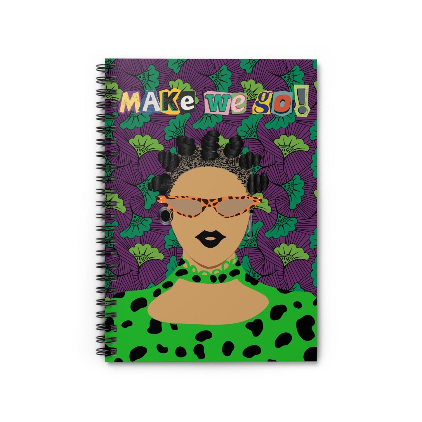 a spiral notebook with an image of a woman wearing sunglasses