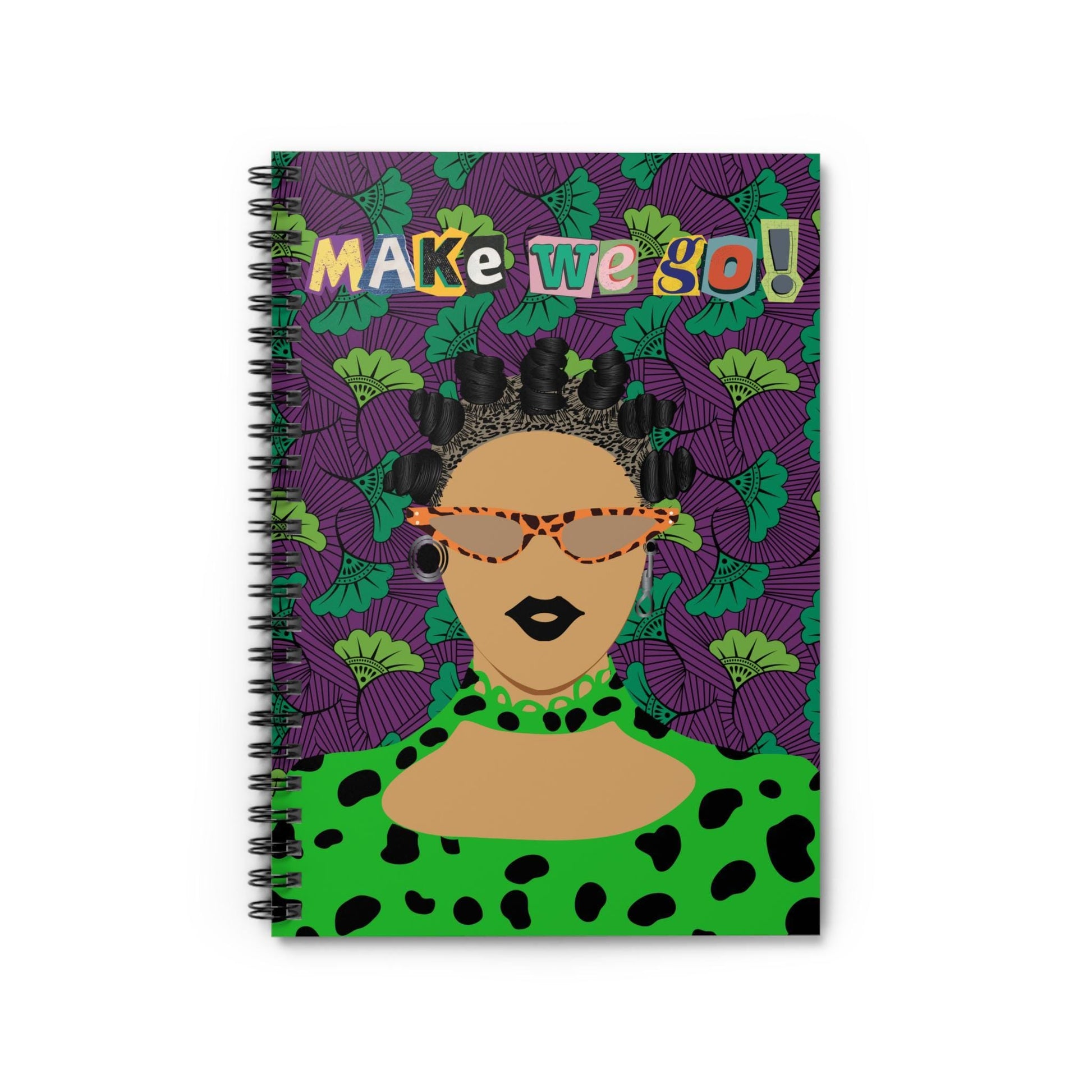 a spiral notebook with an image of a woman wearing sunglasses