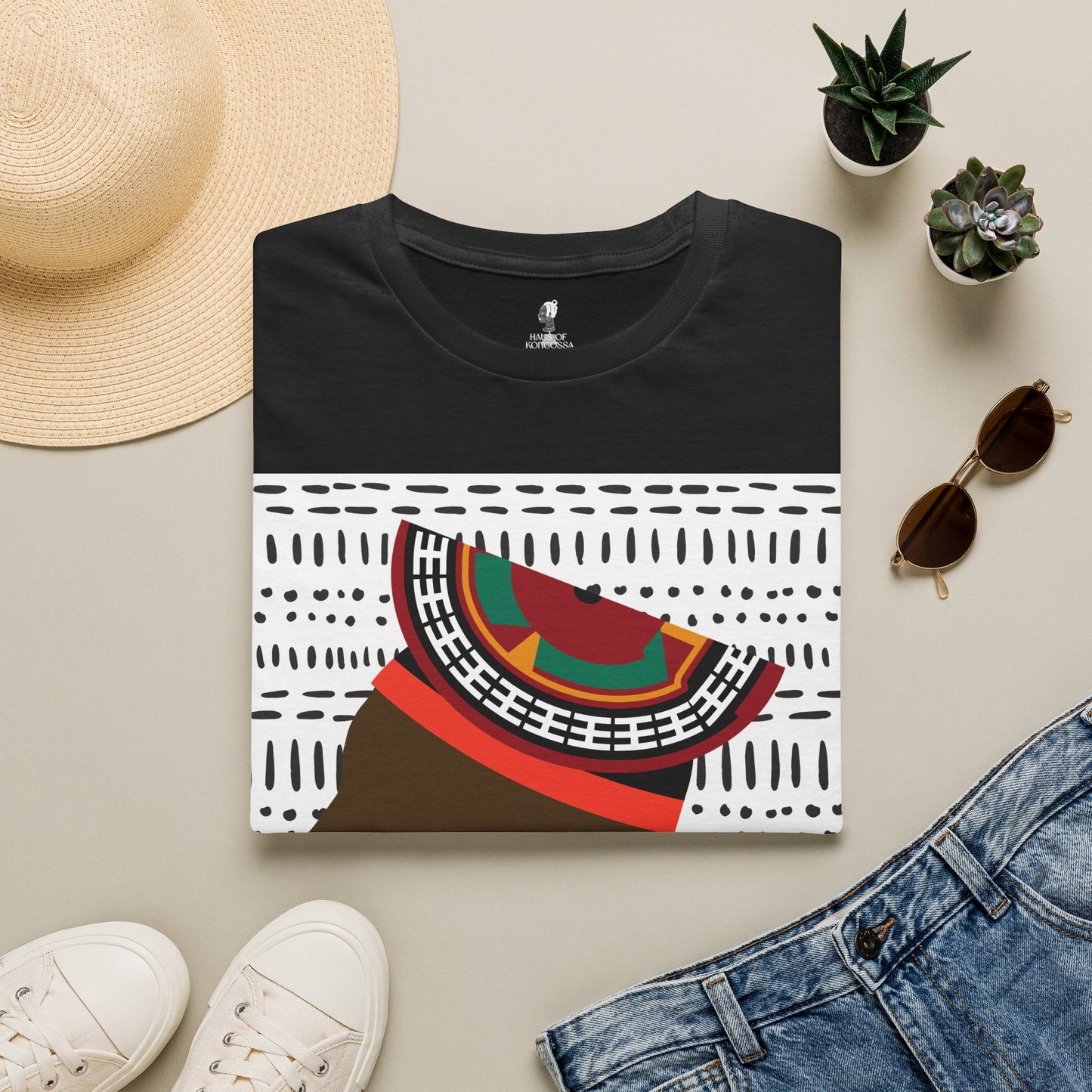 Man in Bamenda Hat White Mudcloth Unisex Softstyle T-Shirt