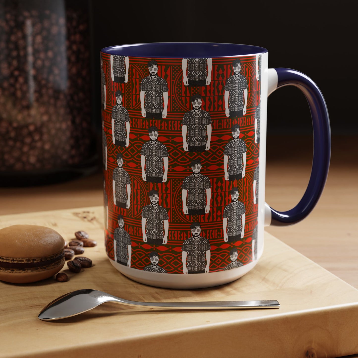 Pascale in BW Mudcloth Two-Tone Ceramic Coffee Mugs (4 Colors), 11oz, 15oz
