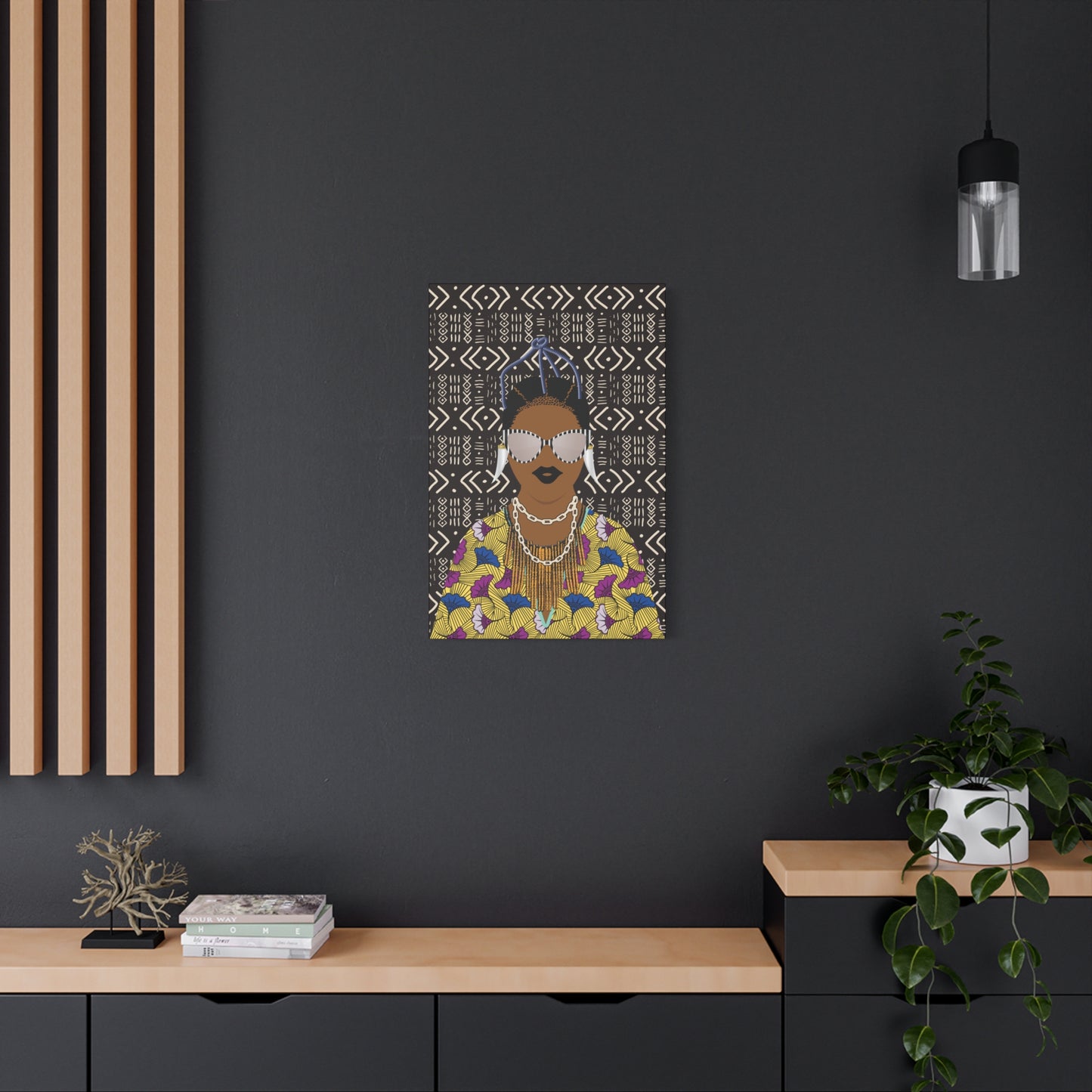 Manyi in Floral on Mudcloth Matte Canvas, Stretched, 1.25" Modern African Art Print, Stylish Home Decor