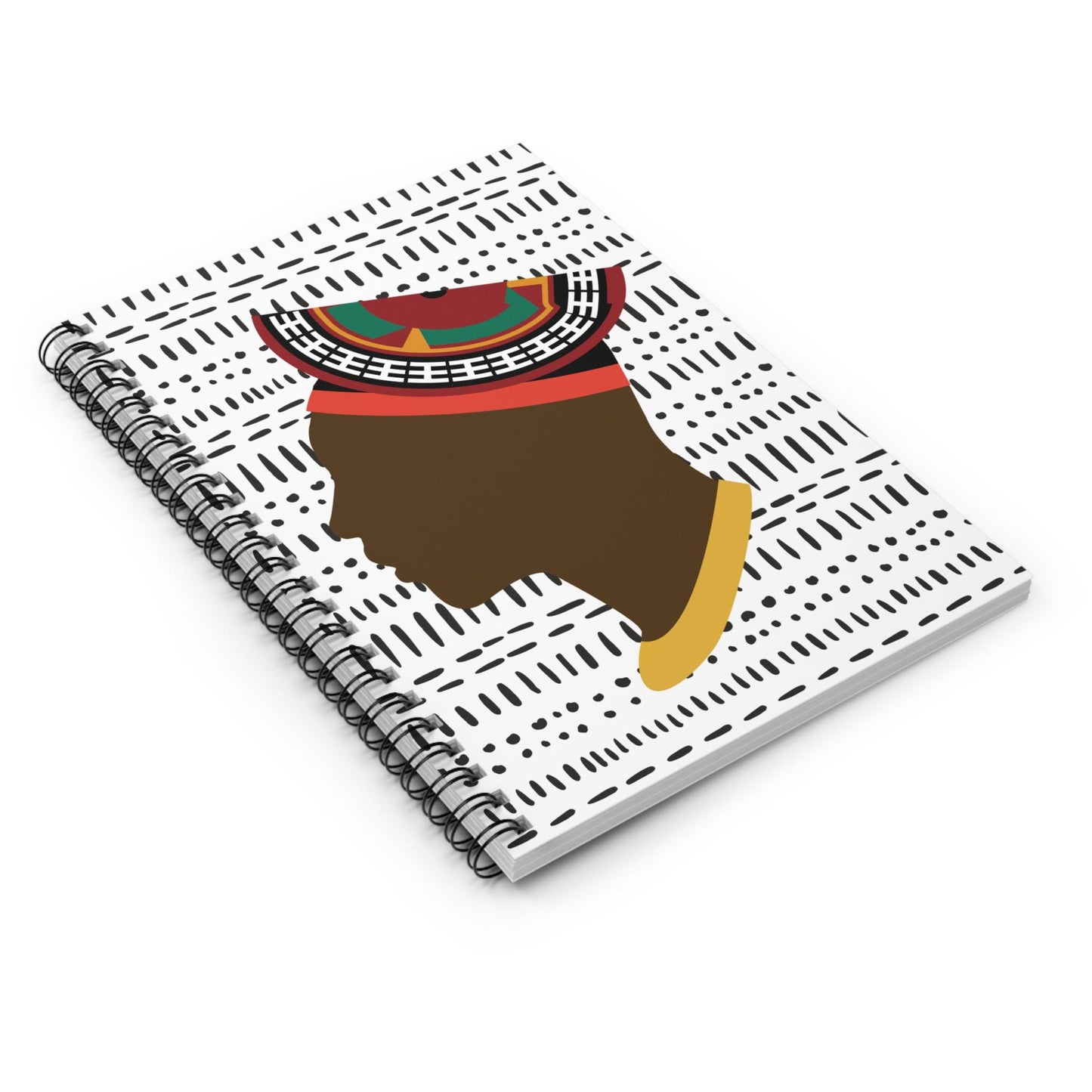 Man in Bamenda Hat on White Mudcloth - Front Cover Print - Spiral Notebook - Ruled Line