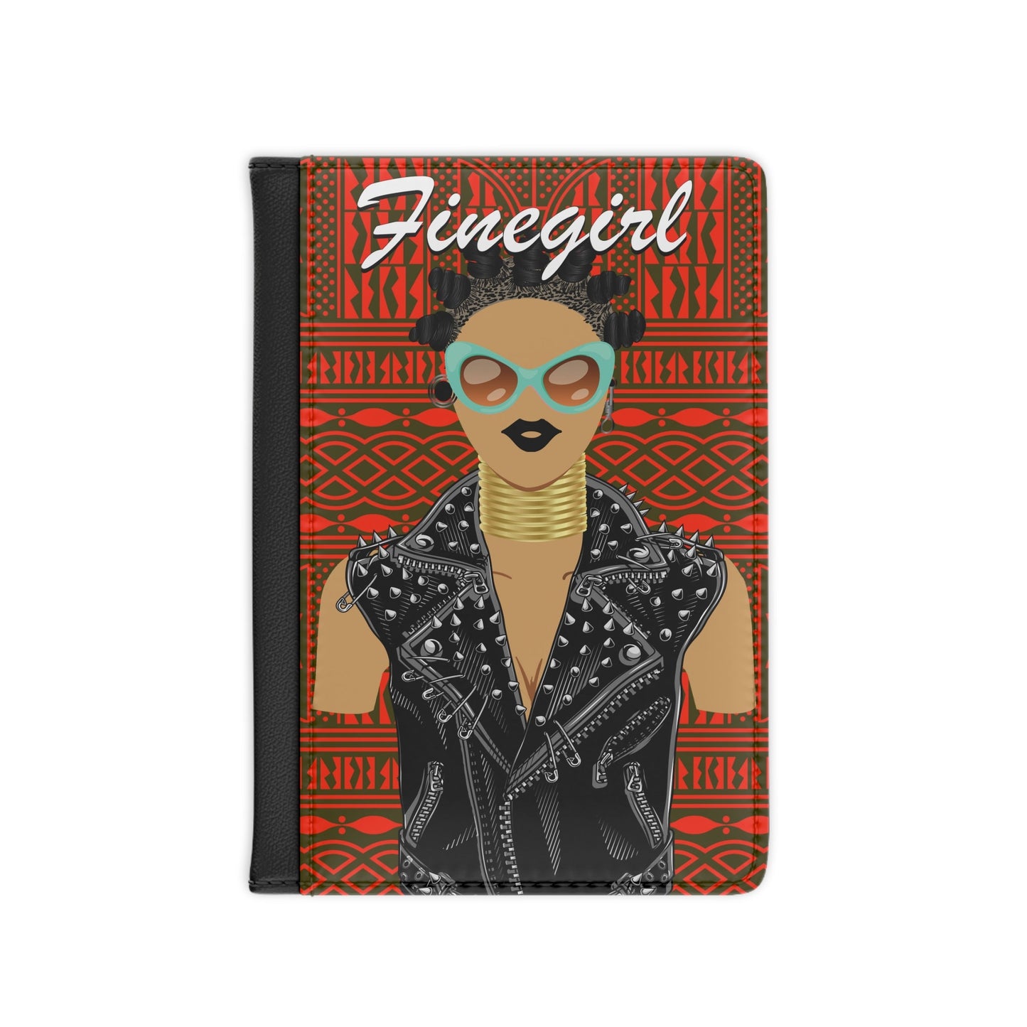 Finegirl(Camel) - Bigidi Hair and Motorcycle Jacket - Red Ndop with Green glasses - Passport Cover