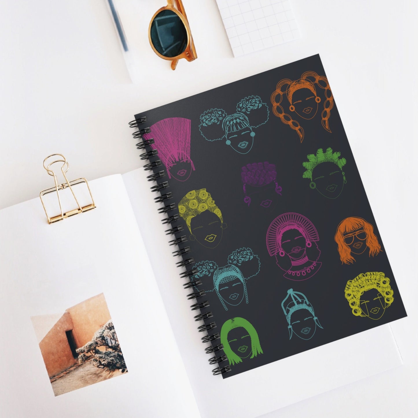 Neon Girls on Chalkboard Spiral Notebook, Front Cover Print - Ruled Lines