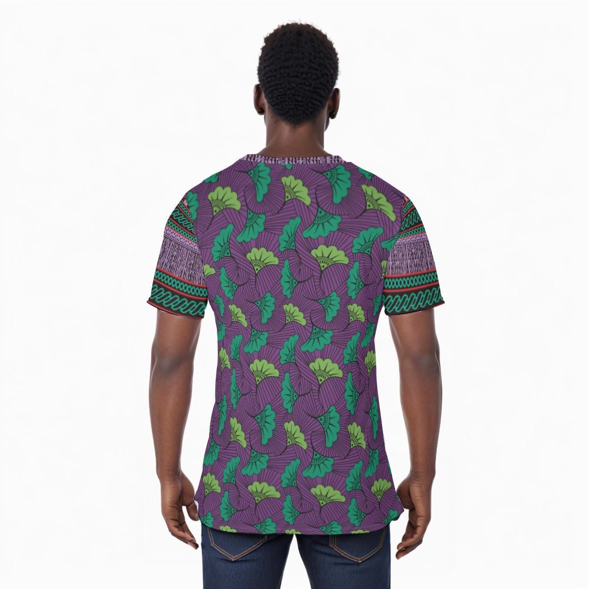 Purple Floral Ankara Print Athletic Mesh T-Shirt, Athletic Eyebird Fabric T-shirt
