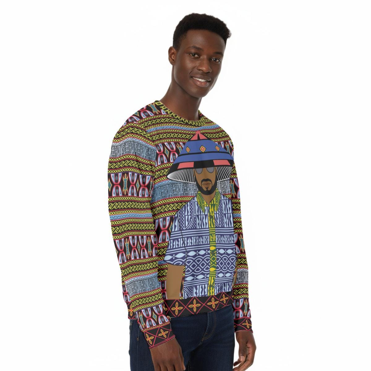 Fulani Blues Print Sweatshirt: Cameroon Ndop Toghu Design