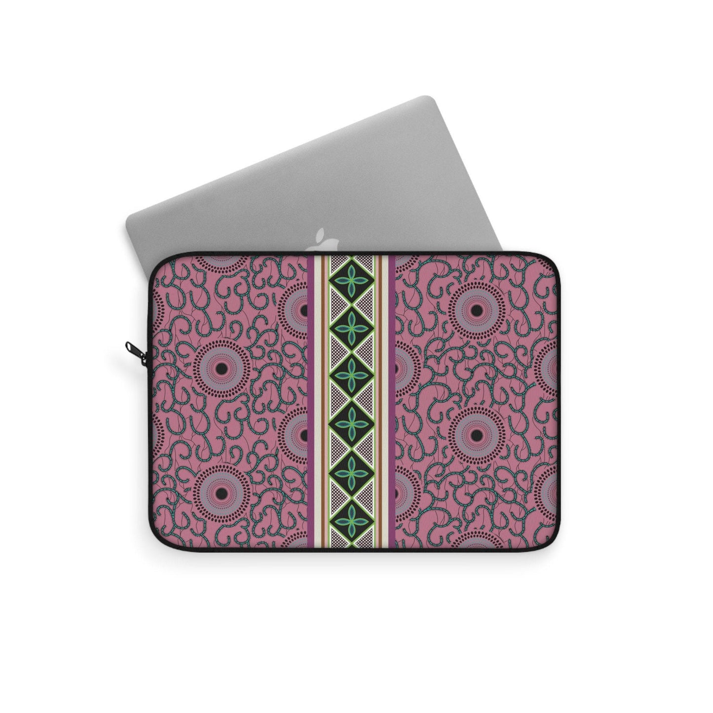Ankara Pink Swirls with Strip Laptop Sleeve - Front Print, Pro Macbook Air Sleeve