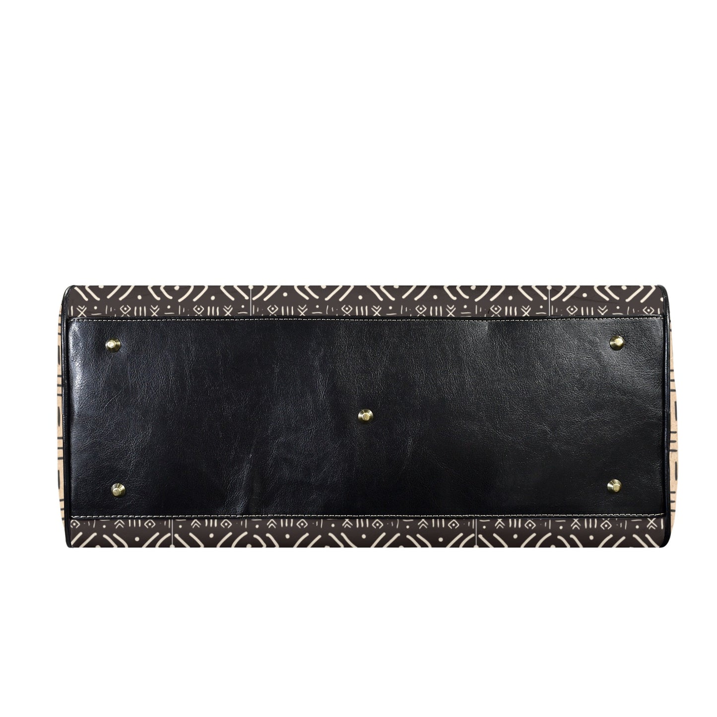 New Vegan Leather Travel Bag, Black Mudcloth with Cork Mudcloth Sides