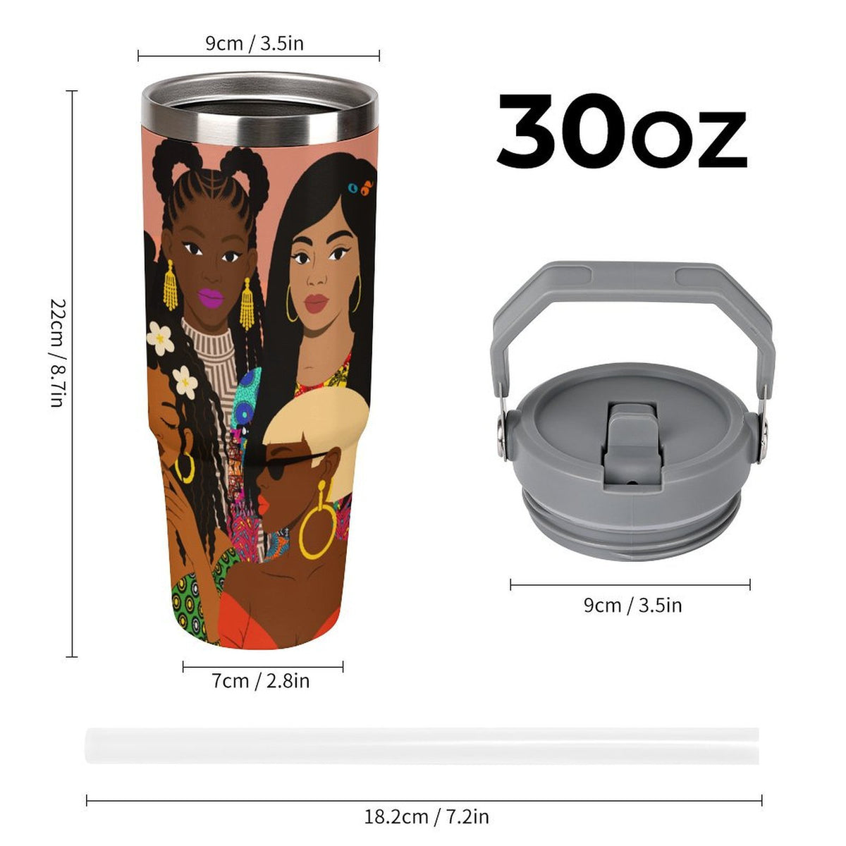 Black Girl Magic Collage, African-Inspired Black Women Art Tumbler with Top Handle (30oz)