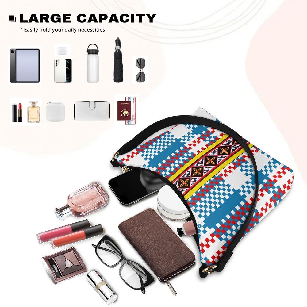 Blue Ankara Plaid Hobo Bag: Two-Sided Mini Shoulder Bag, Ready to Ship