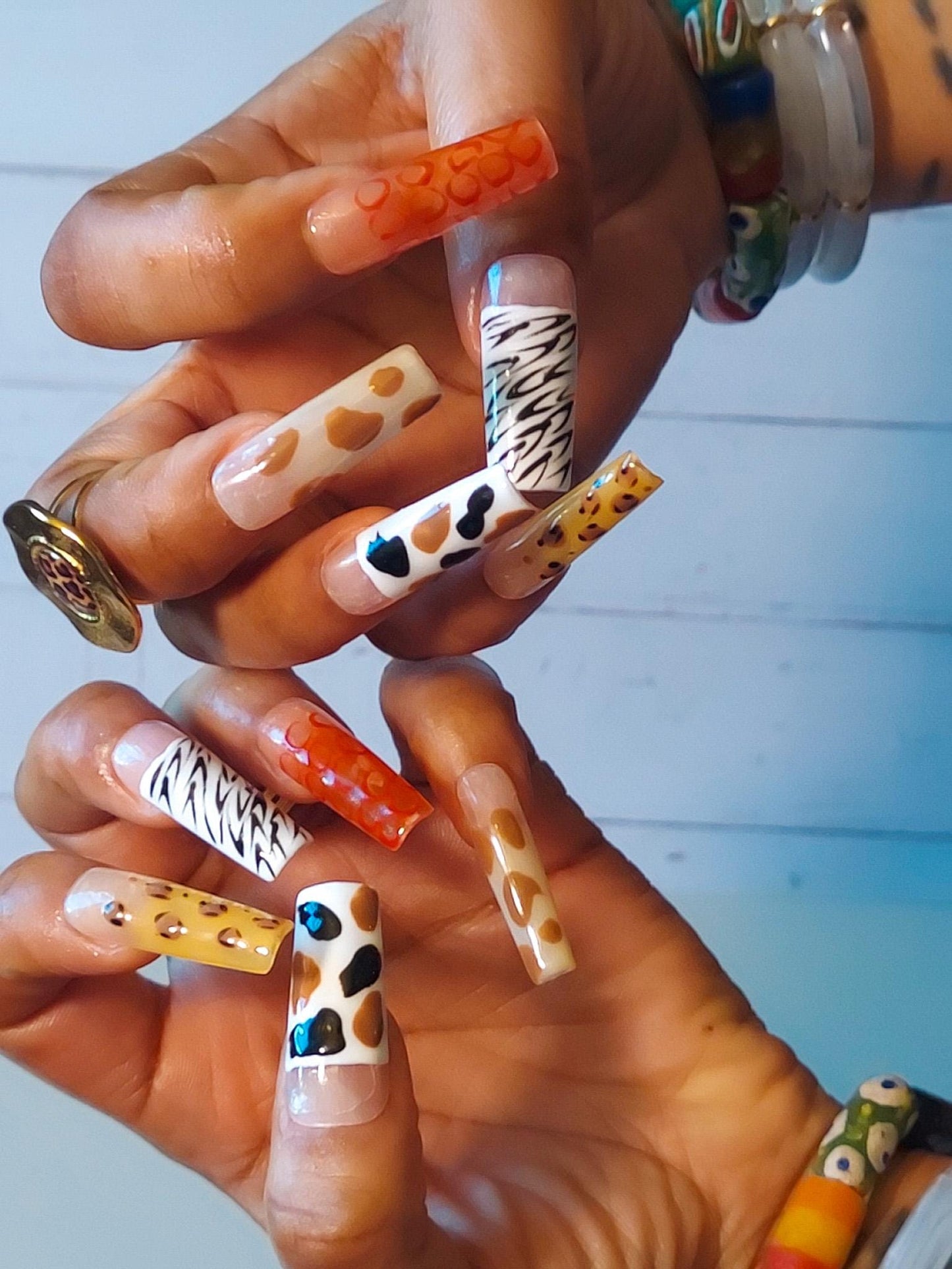 Animal Print Press On Nails: Long Square Acrylic Nail Art