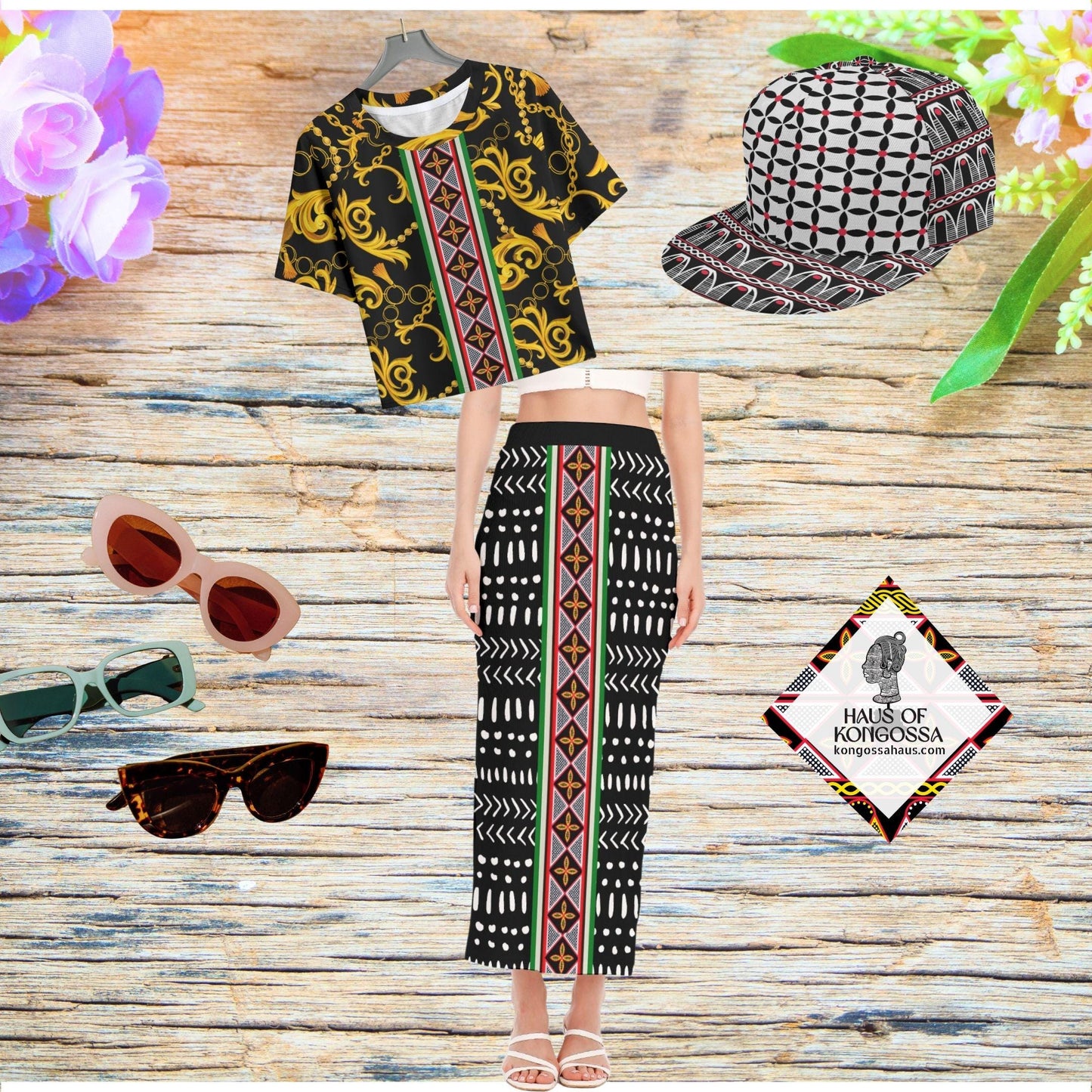 Women's Toghu Crop Top: African Print, Raglan Sleeve