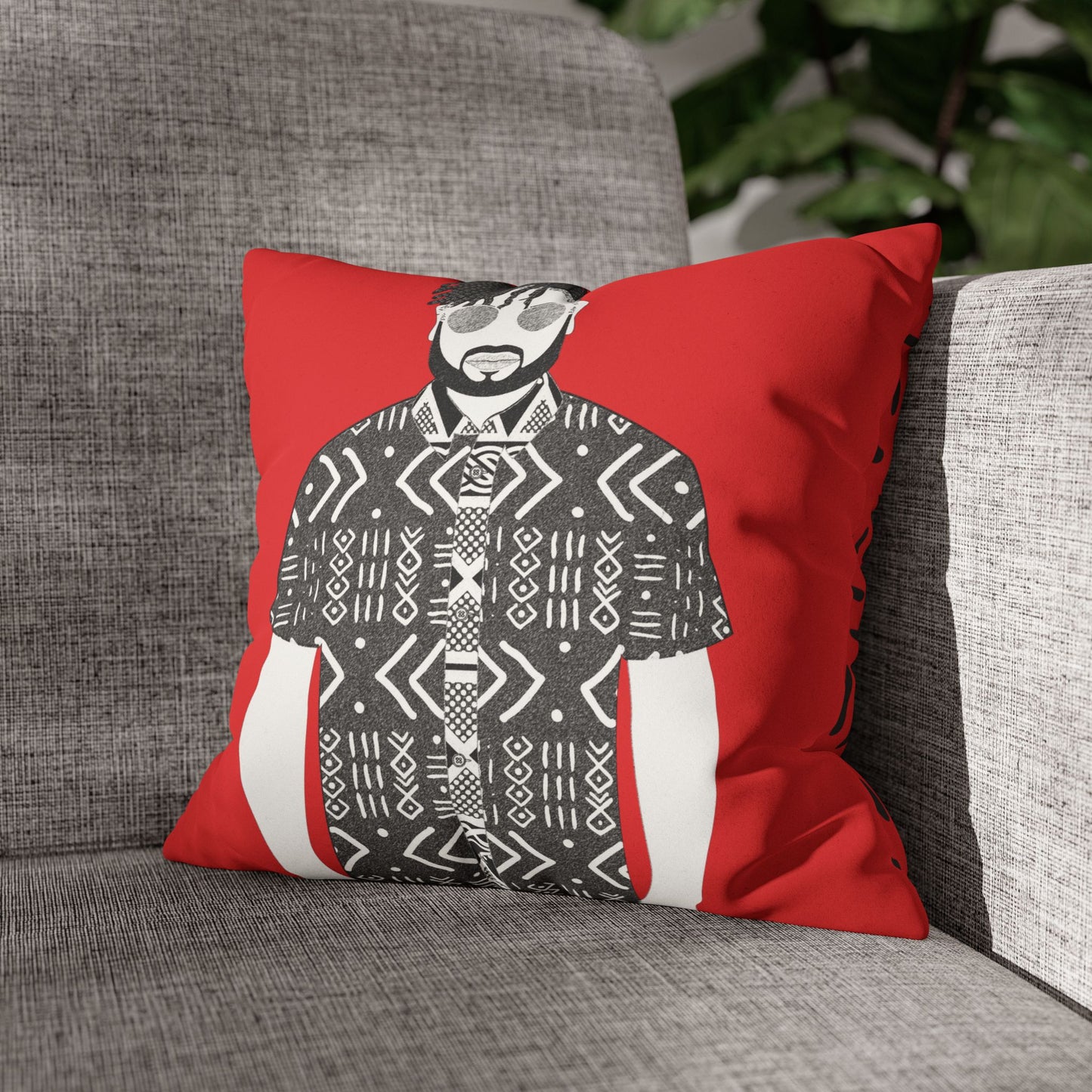 Pascale in Mudcloth (BW) Two-Sided Faux Suede Square Pillow Case