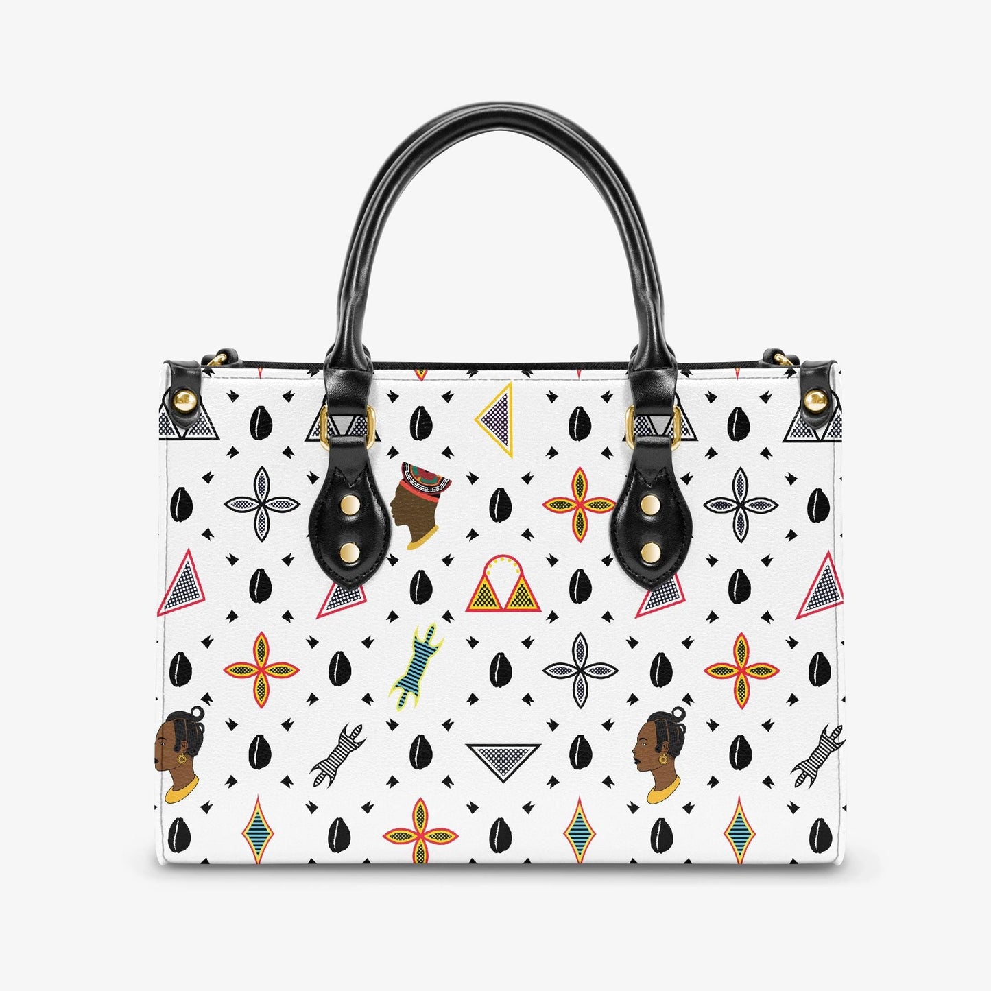 African Vegan Leather Tote Bag: Toghu Print, Cowrie Shells