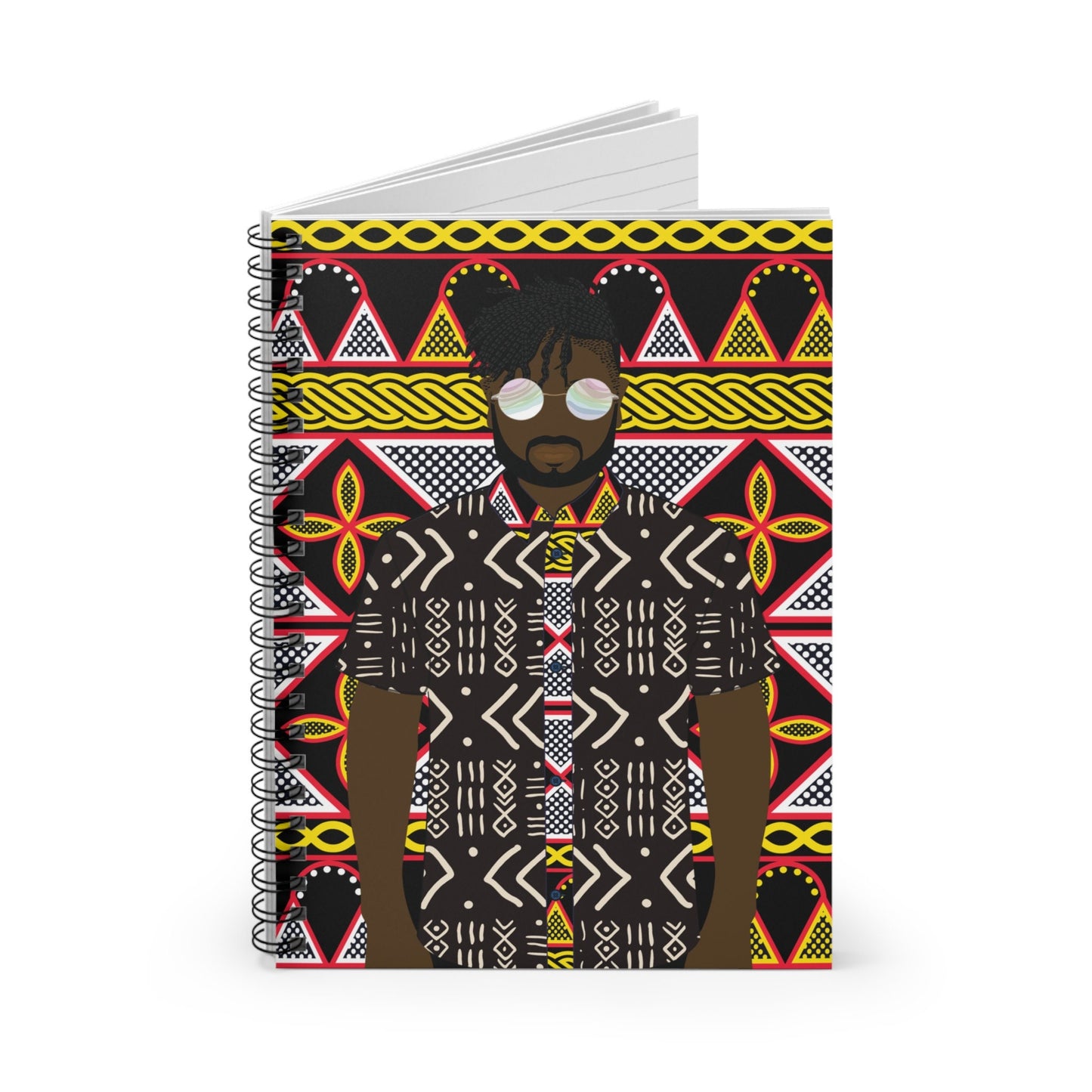 Pascale in Mudcloth on Yellow Toghu - Front Cover Spiral Notebook - Ruled Line