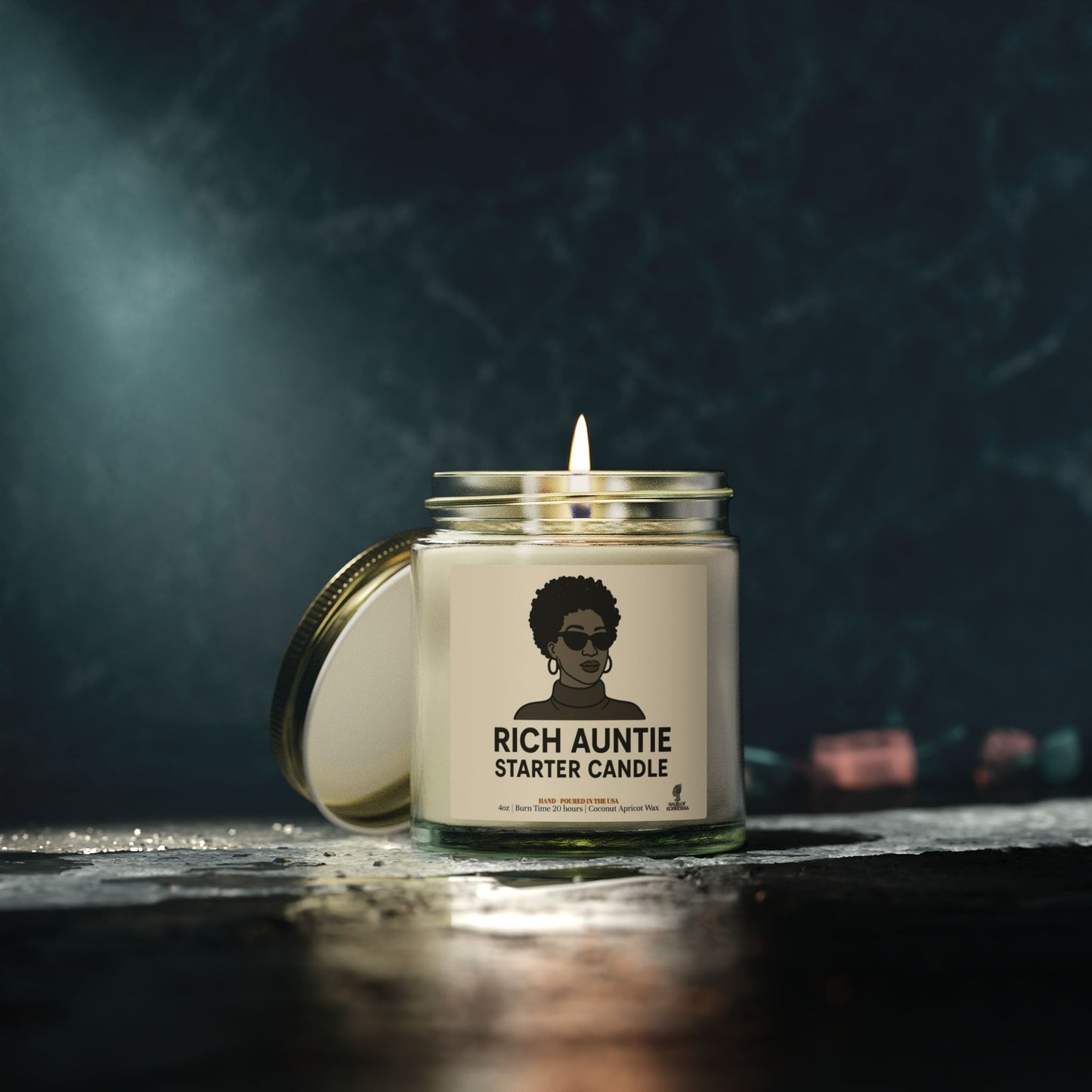 Rich Auntie Coconut Apricot Wax Scented Candles (Black and White), Afrocentric Candle – African Inspired Home Decor,Home Fragrance Decor, Aromatherapy Gift, Relaxation Candle