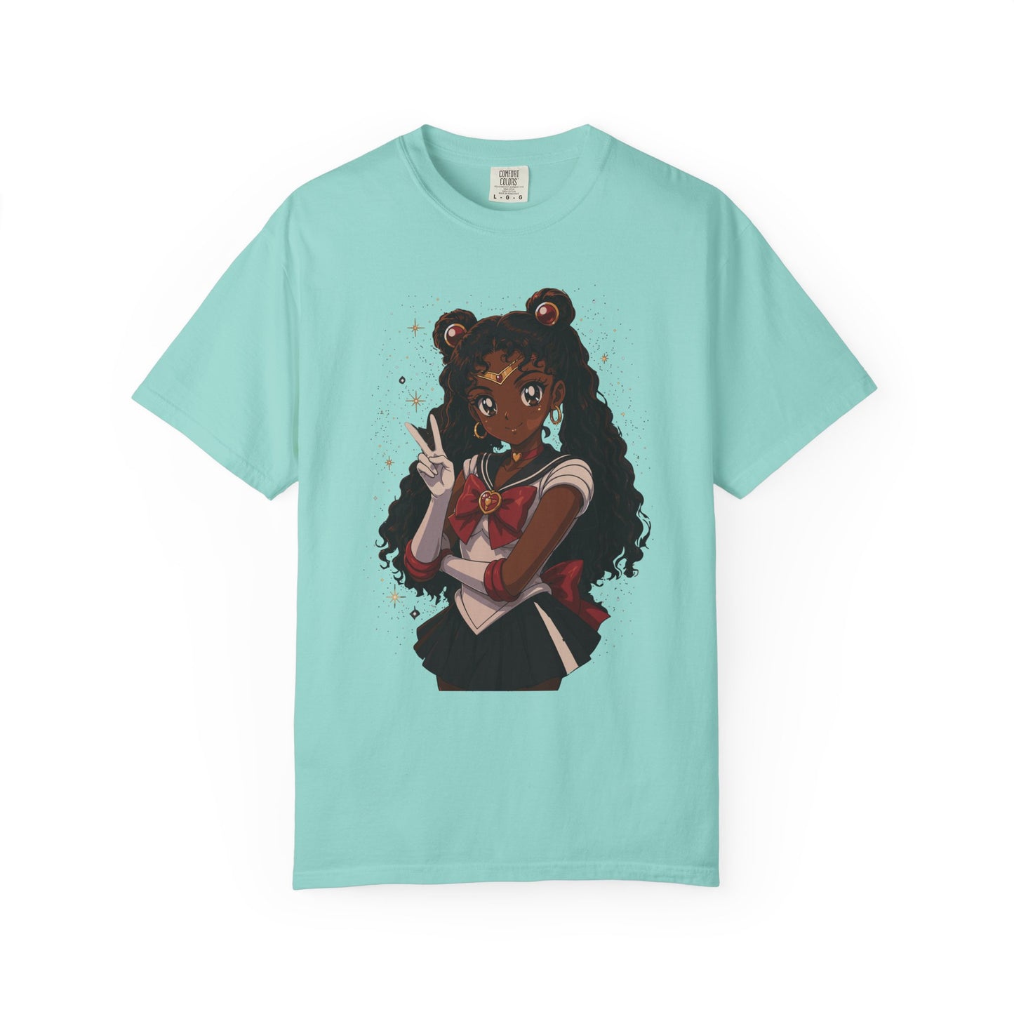 Melanin Magic Anime Tee, Black Anime Girl Shirt, Afro Magical Girl Tee, African Streetwear Graphic, Unisex Garment-Dyed T-Shirt