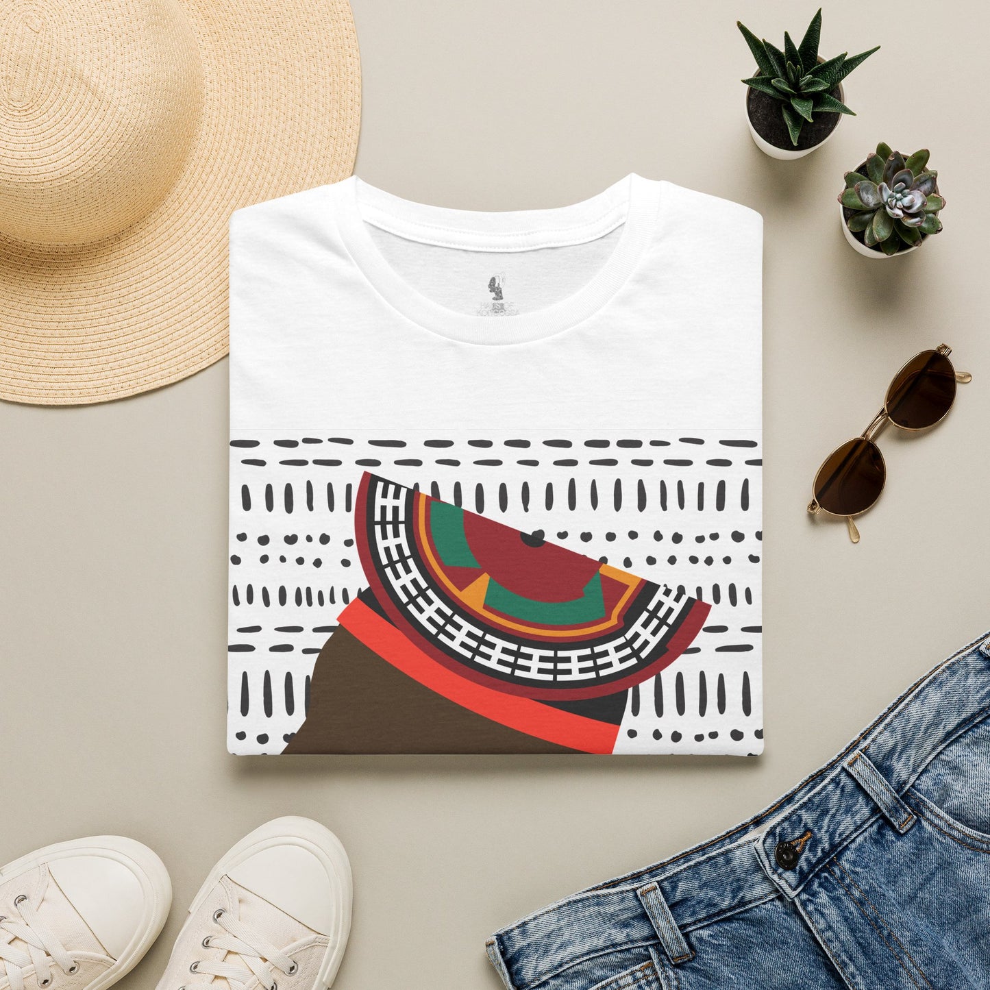 Man in Bamenda Hat White Mudcloth Unisex Softstyle T-Shirt