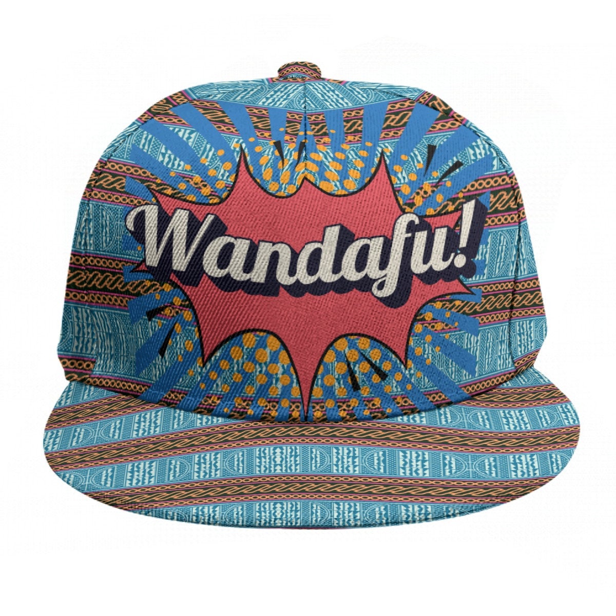 Wandafu (Wonderful) African Print Snapback Hat: Cameroon Ndop Pastel Baseball Cap, Ready to Ship