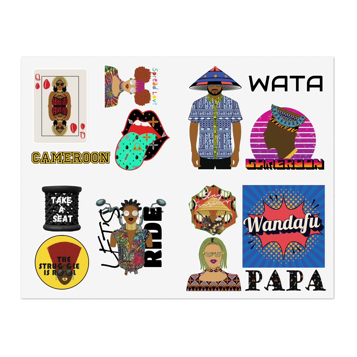 Pili Pili Durable White Vinyl African Sticker Sheets, Water Resistant Stickers for Crafts and Journals, Ideal Creative Gift