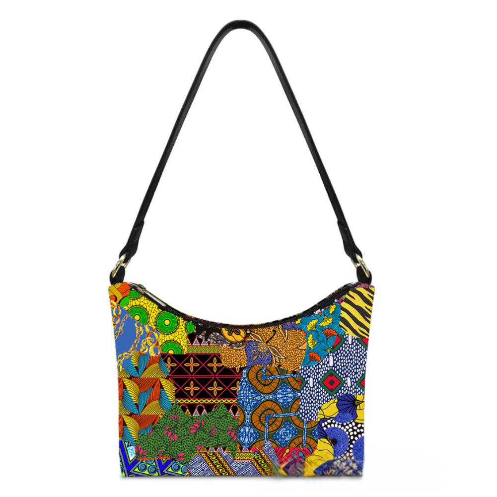 Blue Ankara Plaid Hobo Bag: Two-Sided Mini Shoulder Bag, Ready to Ship
