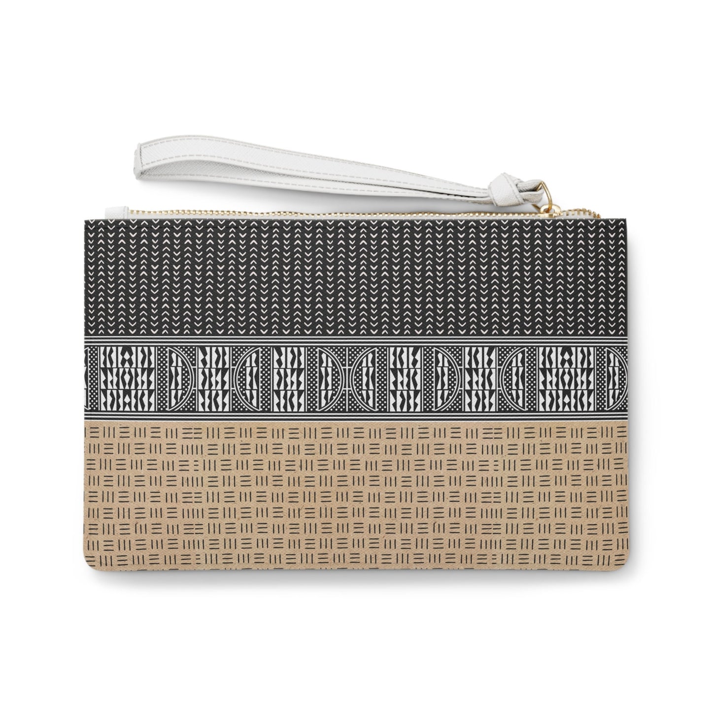 Personalized Mudcloth Print Wristlet: Vegan Leather Clutch Bag