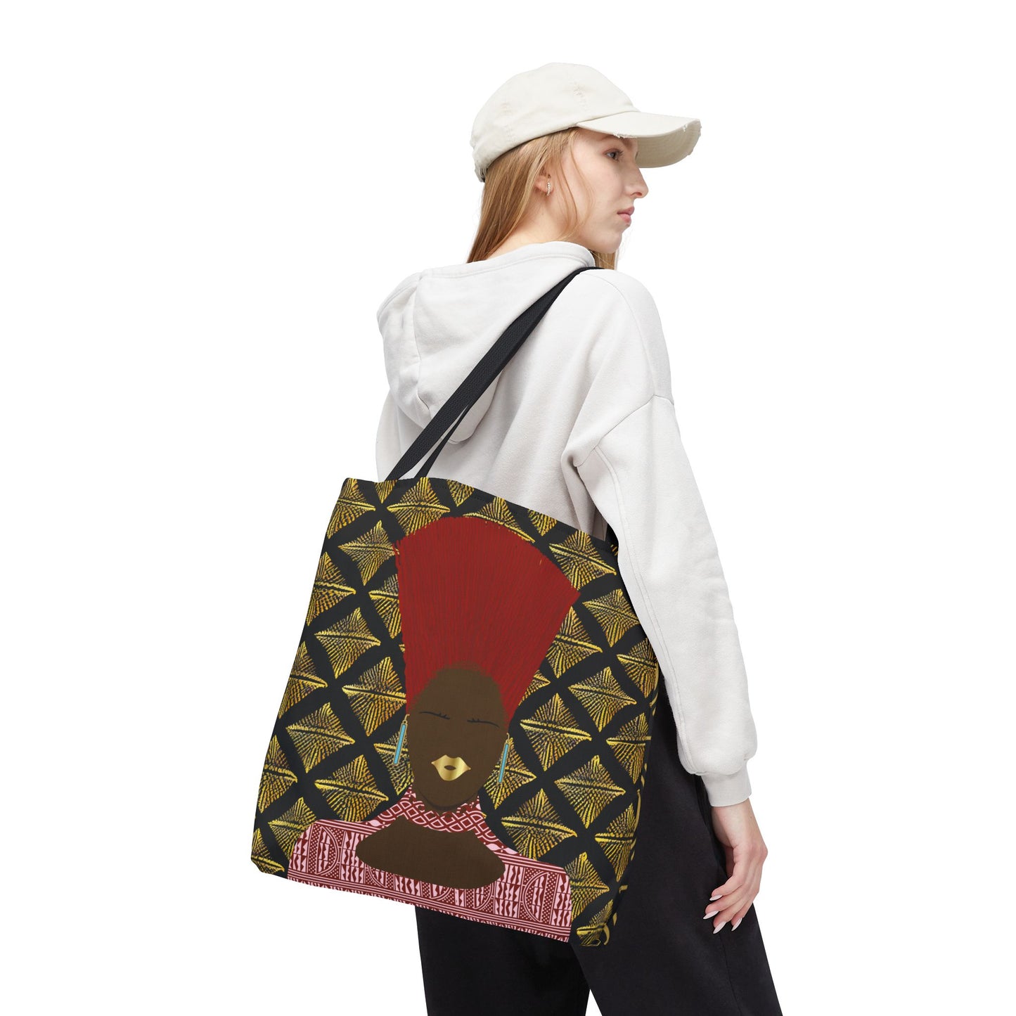 Afrocentric Queen Nef Two Sided Canvas Tote Bag, Gold Goals