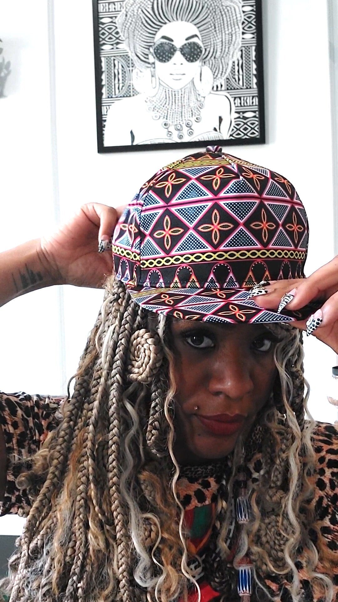 Yellow Toghu Baseball Cap: African Print Flat Brim Snapback, Ready to Ship