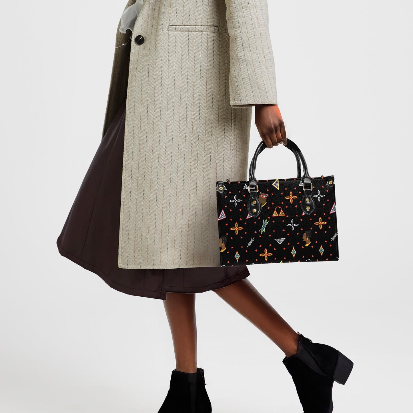African Print Vegan Leather Tote Bag: Toghu shapes