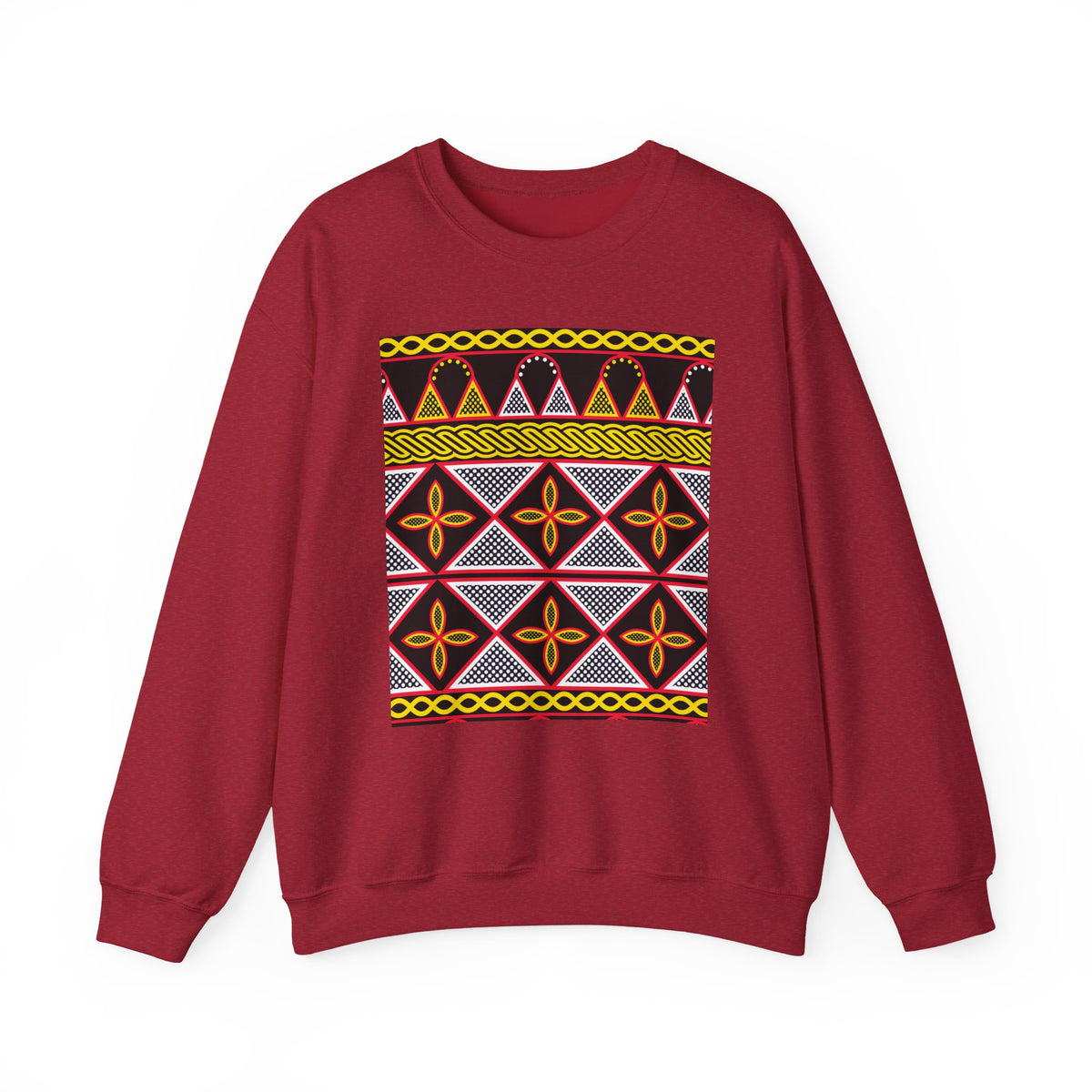 Toghu Panel Unisex Heavy Blend Crewneck Sweatshirt, African-Inspired Front & Back Design
